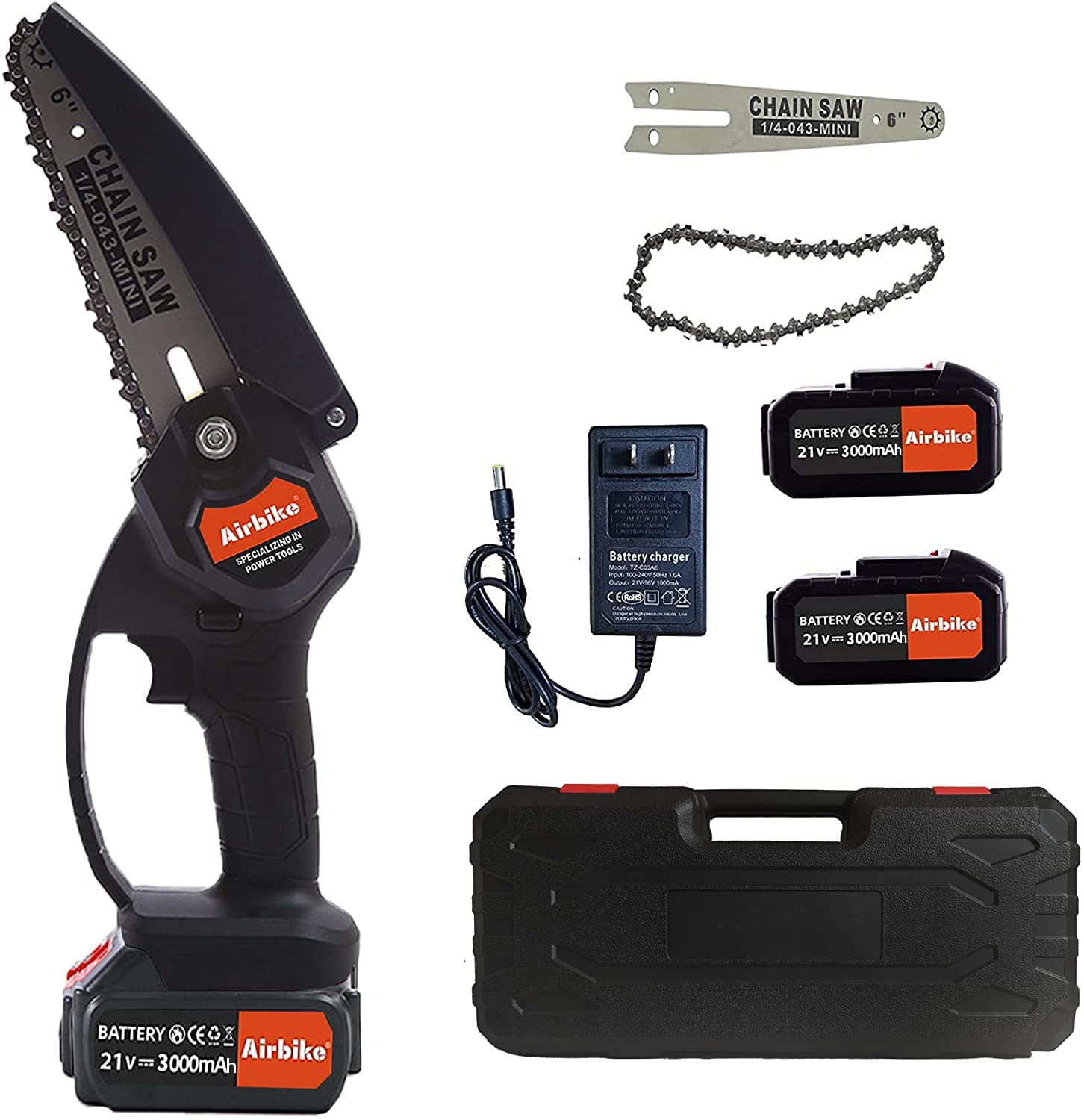**Airbike Mini Chainsaw Cordless - 6 Inch Small Electric Chainsaw with 2 Batteries - Lightweight & Powerful for Wood Cutting, Branch Trimming, Gardening & Outdoor DIY Projects (Black)**