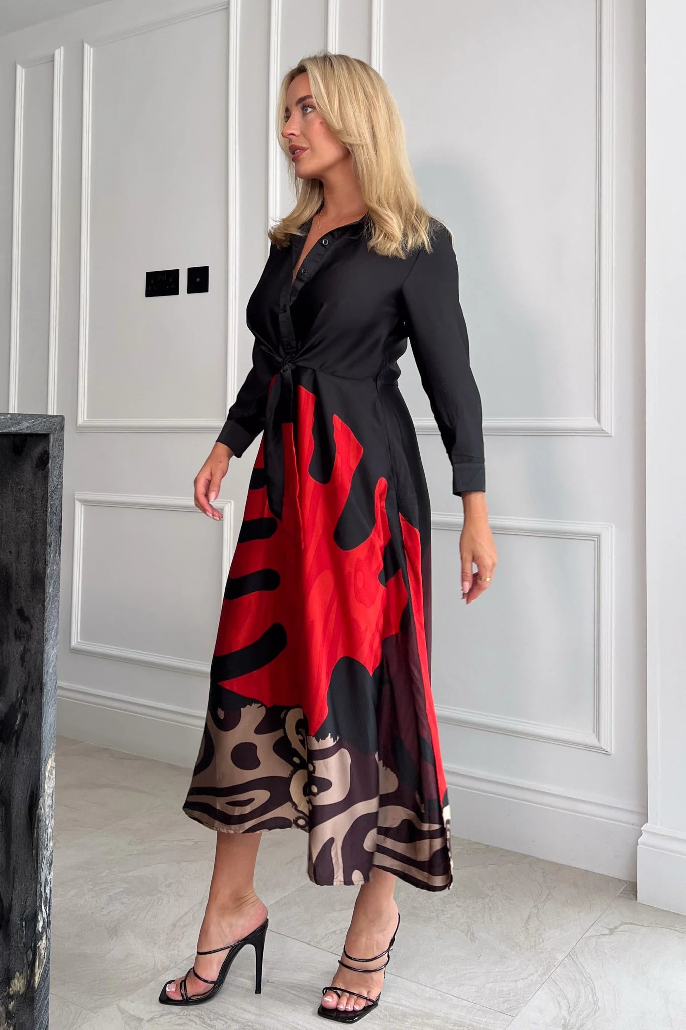 Isabella Red Leaf Tie Front Dress - Floral Print Summer Dress for Women, Perfect for Beach Vacations, Parties & Date Nights