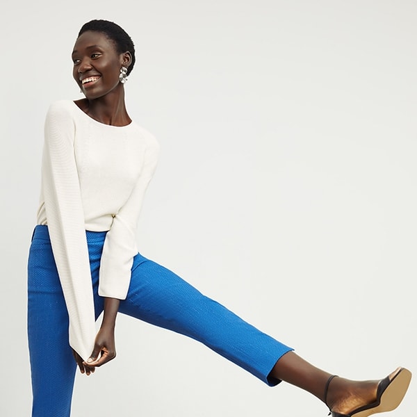 Condesa Pant Basketweave Jacquard Pants in Azure Blue - Elegant High-Waisted Trousers for Women | Perfect for Office Wear, Cocktail Parties & Special Occasions