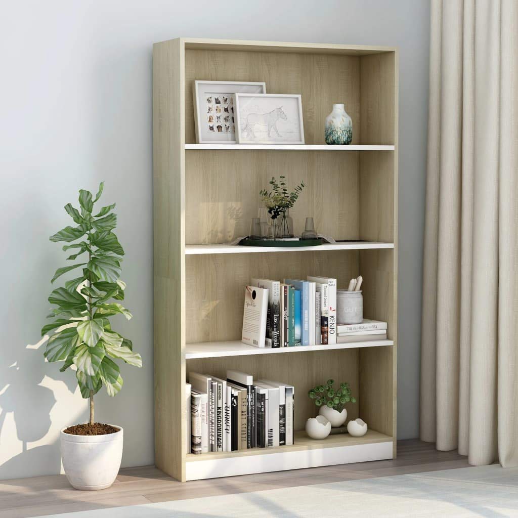 ZQQLVOO 4-Tier Freestanding Bookcase - White & Sonoma Oak Storage Shelf for Office, Living Room, Home - 31.5