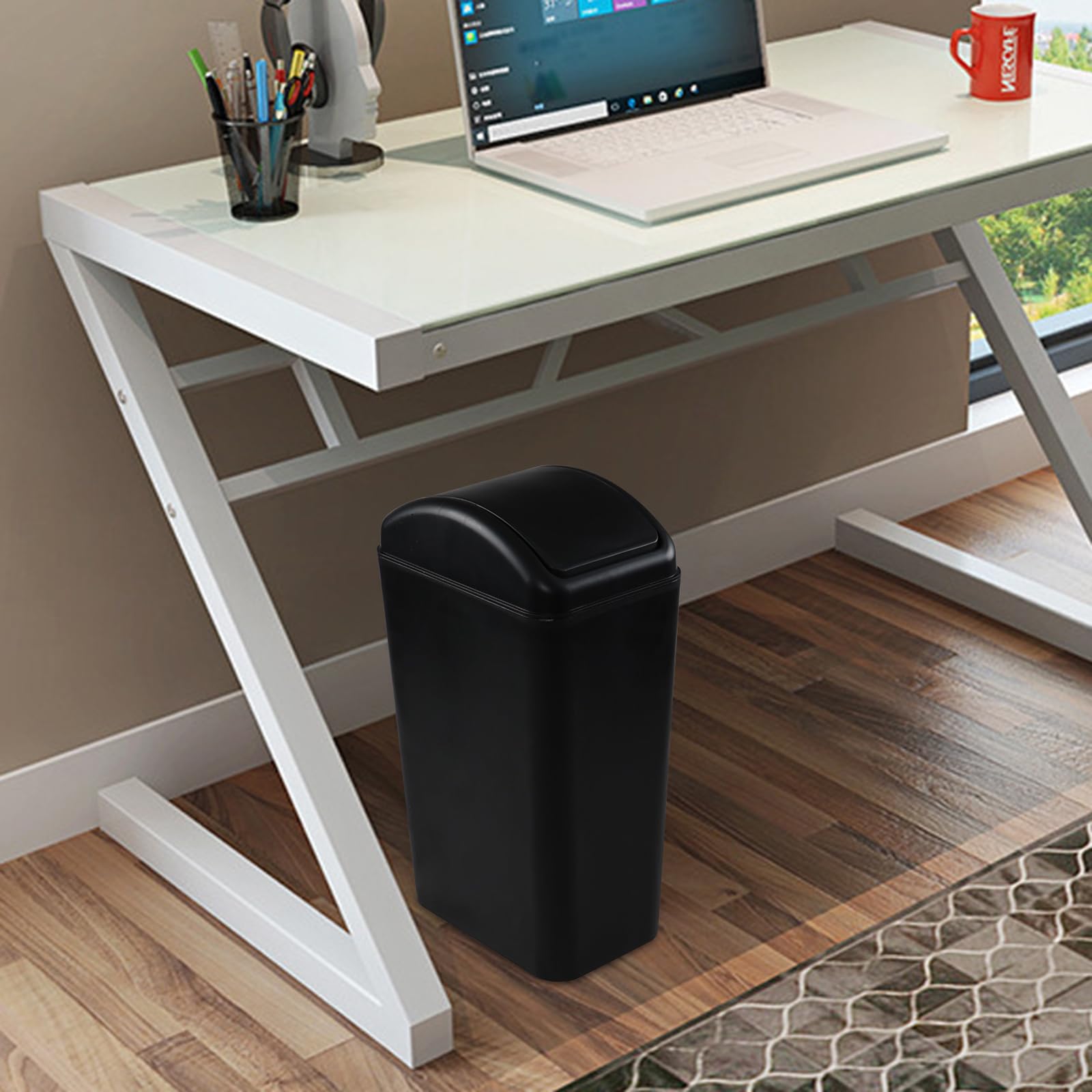 2 Pack 12L Plastic Swing Lid Trash Cans - Small Waste Bins for Bathroom, Bedroom, Office & Kitchen - Odor-Proof & Space-Saving Garbage Containers for Home & Office Use