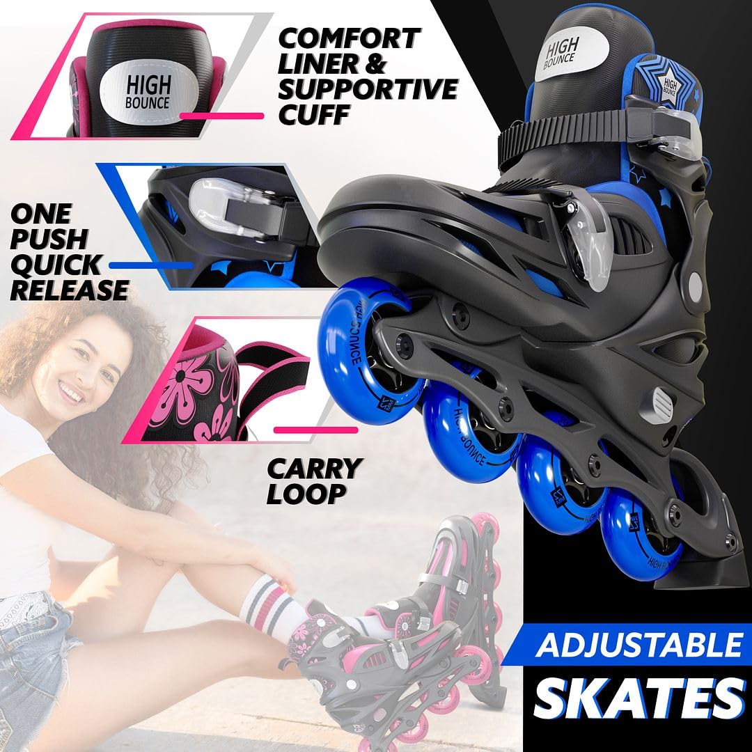**Best Adjustable Inline Skates for Kids & Adults - Complete Safety Set with Knee Pads, Elbow Pads & Wrist Guards - High Bounce Gel Wheels for Smooth Ride - Perfect for Outdoor Sports, Fitness & Family Fun**