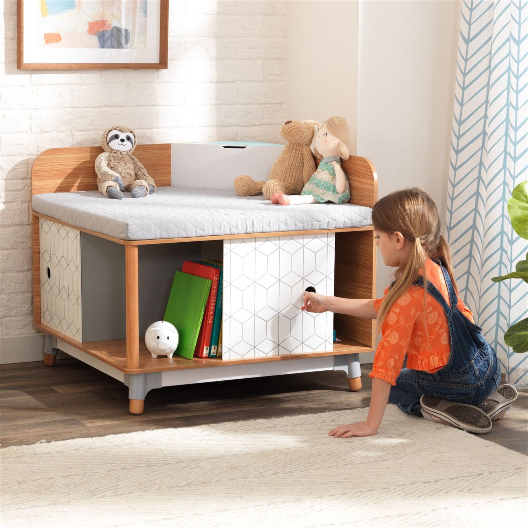 KidKraft Mid Century Modern Kids Reading Nook - Cozy Book Corner for Children's Bedroom, Playroom or Classroom - Perfect for Storytime & Relaxation