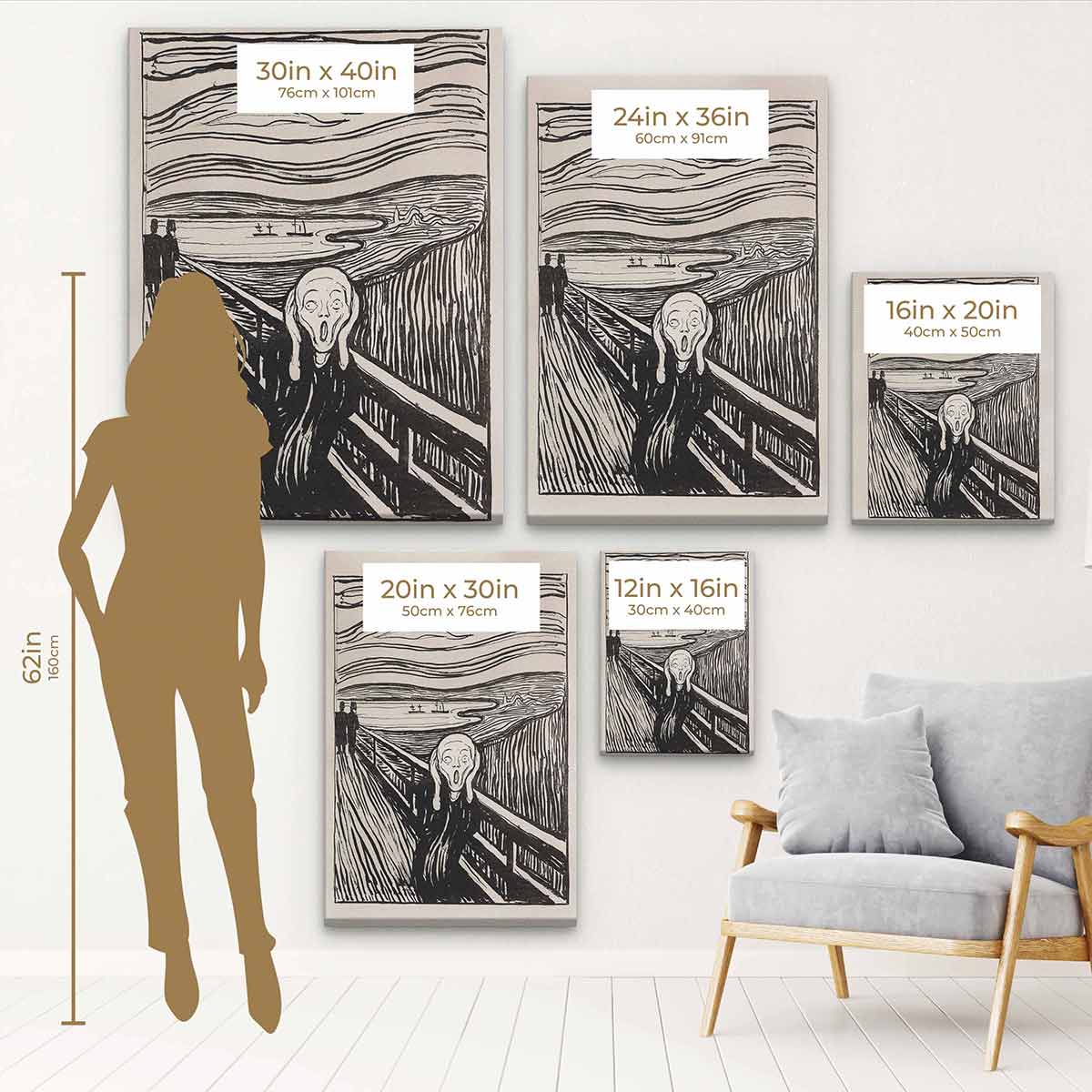 Black Scream Wall Art Canvas Print - 38x15 Inches Horror Decor for Halloween, Haunted House & Gothic Home Decor
