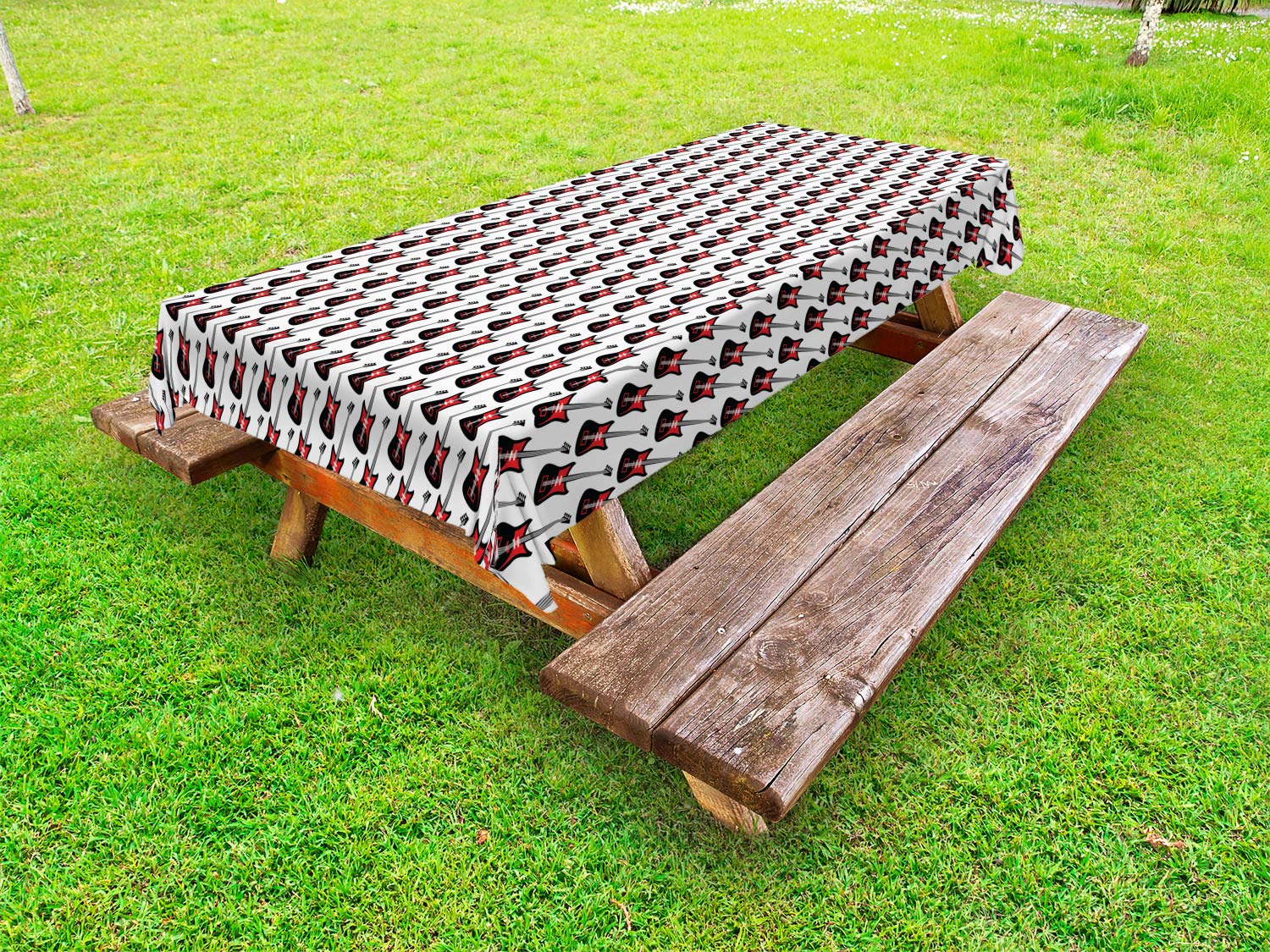 Ambesonne Guitar Print Outdoor Tablecloth - Waterproof Washable Picnic Table Cover with Rock Music Band Design, 58