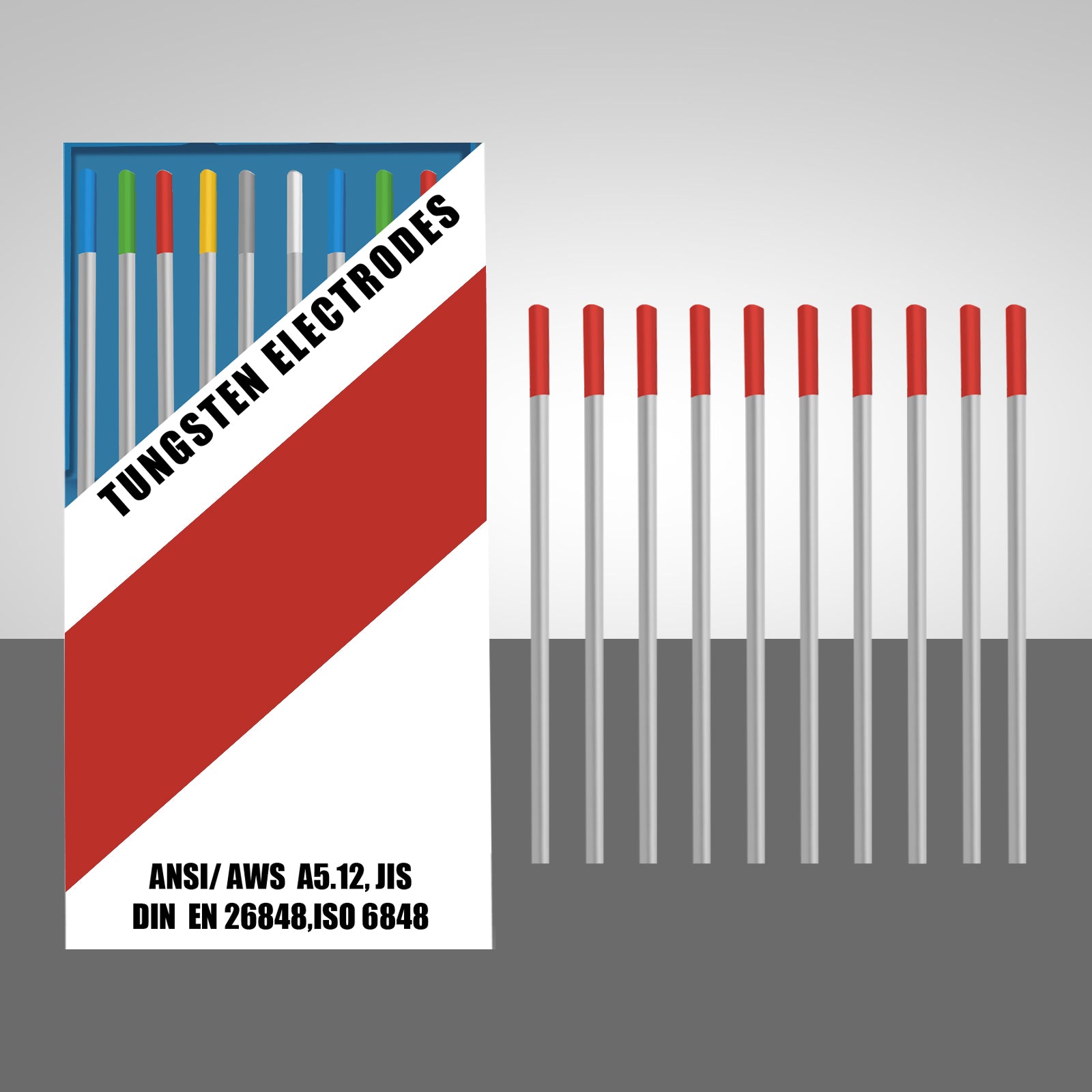 SSimder WT20 Red TIG Welding Tungsten Electrode 10 Pack - Premium 2% Thoriated Tungsten Rods for Arc Welding, Perfect for Stainless Steel, Nickel Alloys & Carbon Steel Welding Projects