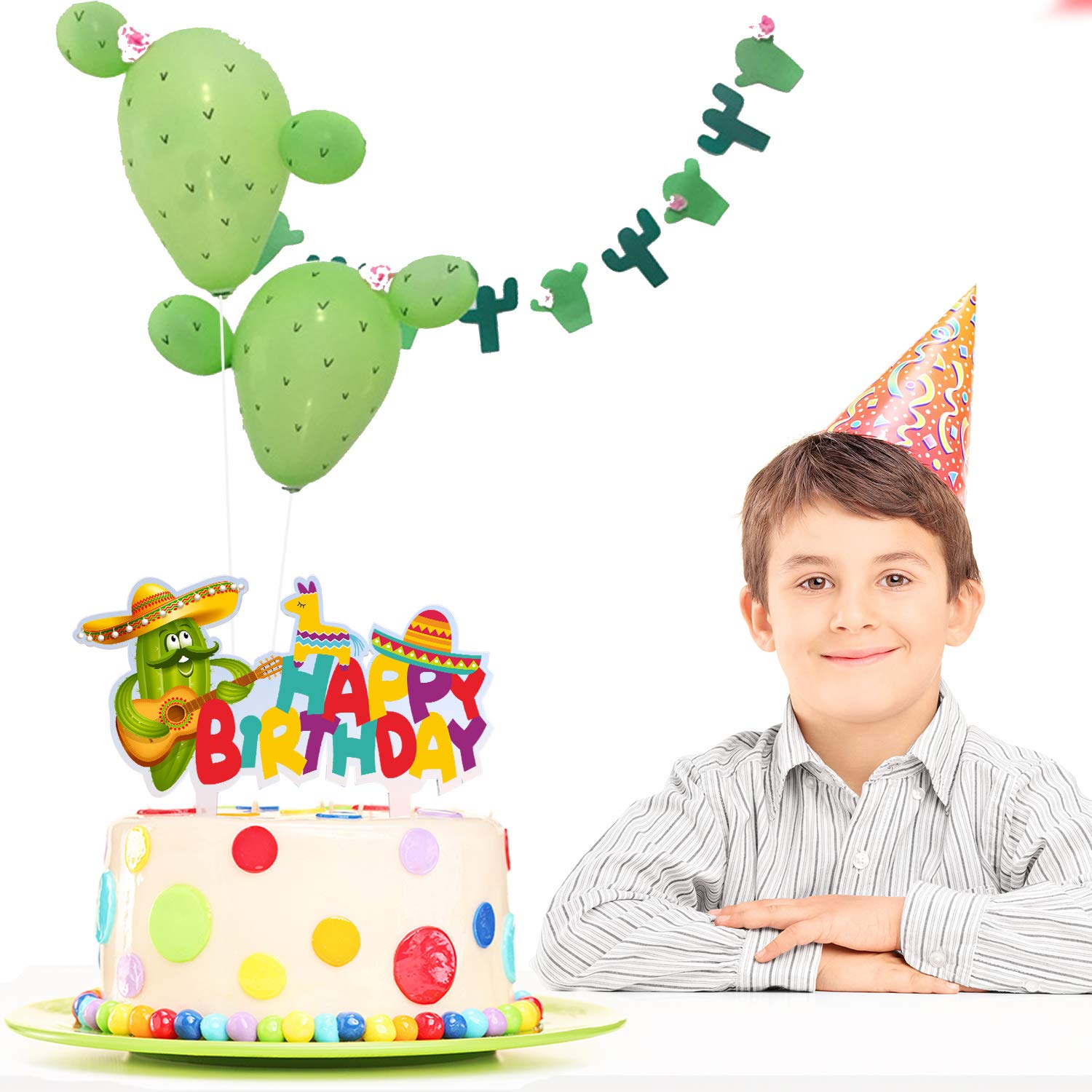 Acrylic Cactus Cake Topper - Happy Birthday & Mexican Fiesta Theme Party Decor for Baby Showers, Birthdays & Celebrations - Perfect for Desert-Themed Events, Cinco de Mayo Parties & Southwest Decor