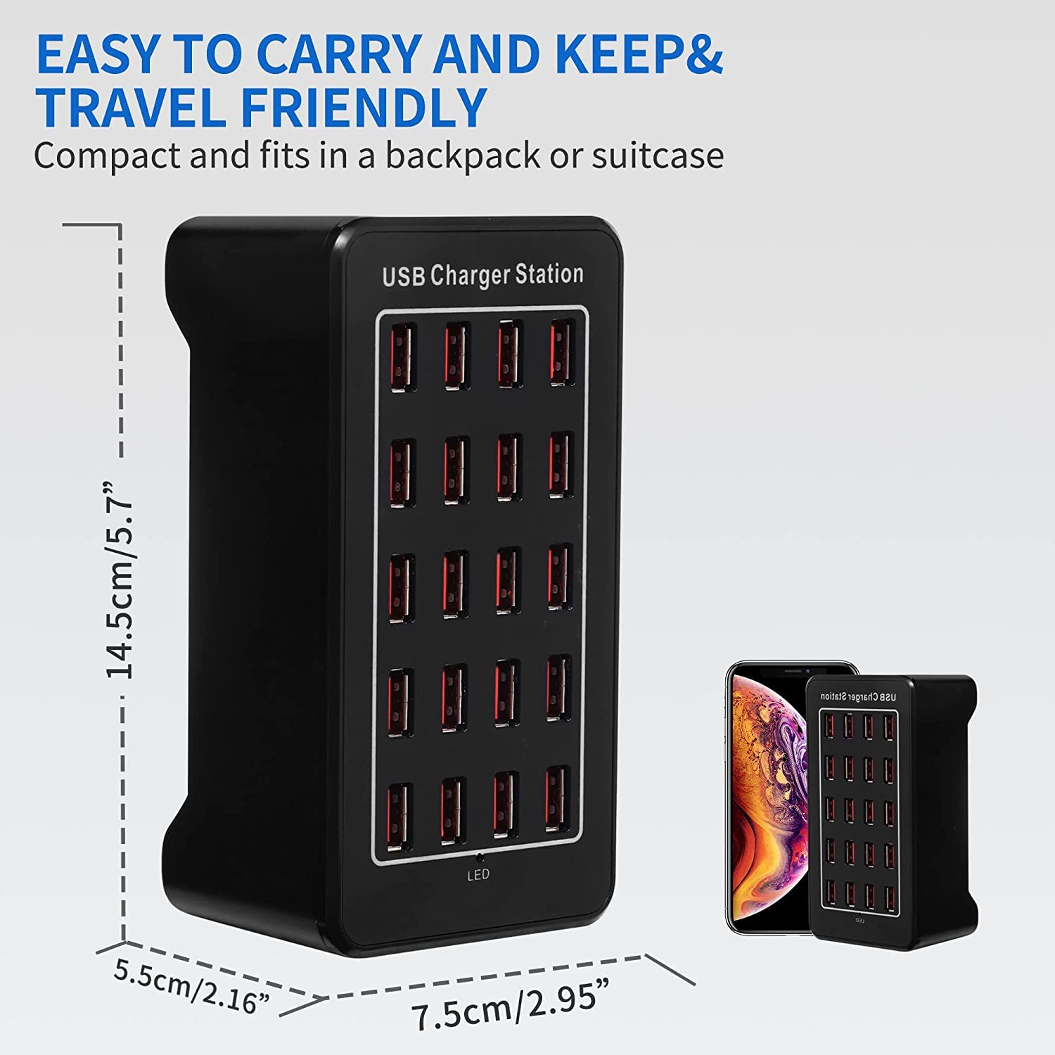 20-Port USB Charger 100W for Smartphones & Tablets - Home & Office Use