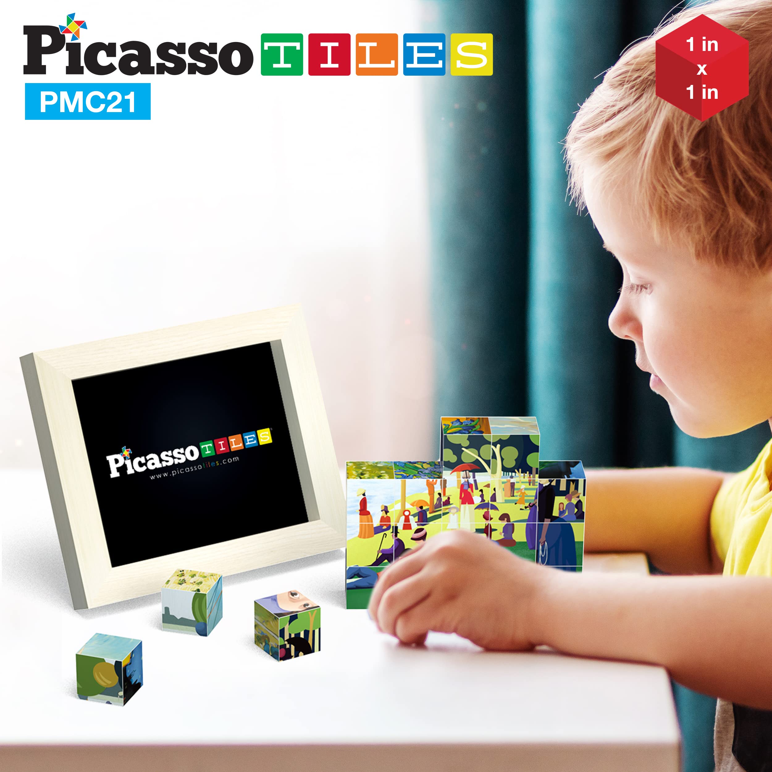 PicassoTiles 400pcs Magnetic Puzzle Cube Set - World Famous Art Paintings with Free Frame & Ideabook - STEM Educational Toy for Kids & Adults - Creative Brain Teaser for Home Decor, Classroom & Gift Giving