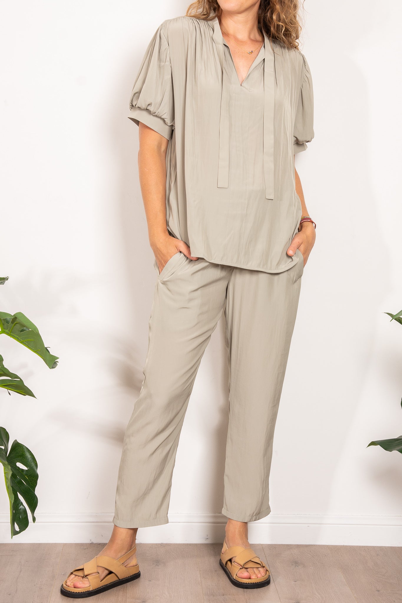 Layered Fluid Silky Puff Sleeve Tie Neck Blouse for Women - Elegant Office & Party Tops - Perfect for Work, Date Night & Special Occasions
