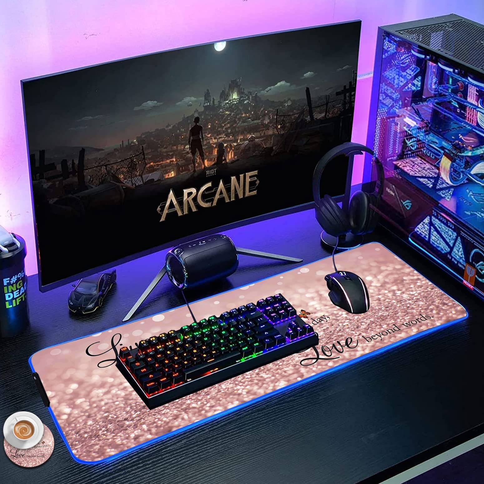 RGB Gaming Mouse Pad with LED Lights - Large Waterproof Desk Mat for Keyboard & Mouse - Optical Glide Surface for PC Gamers - Perfect for Gaming Setups, Streaming & Office Work - Pink