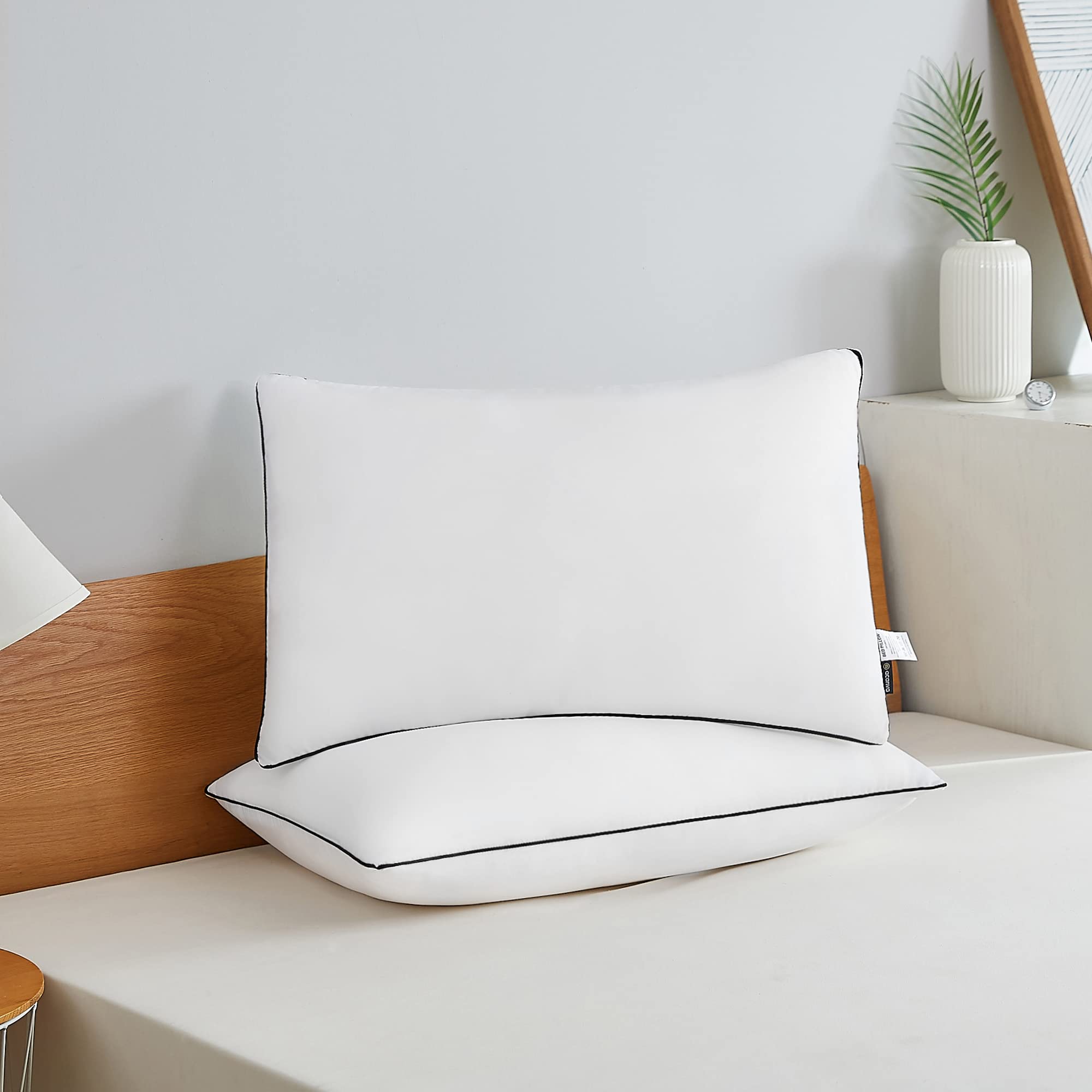 Premium Acanva Soft Bed Pillows for Sleeping - 2 Pack Queen Size (Pack of 2) - Ultra Plush & Supportive - Black - Perfect for Side, Back & Stomach Sleepers - Home, Hotel & Travel Use