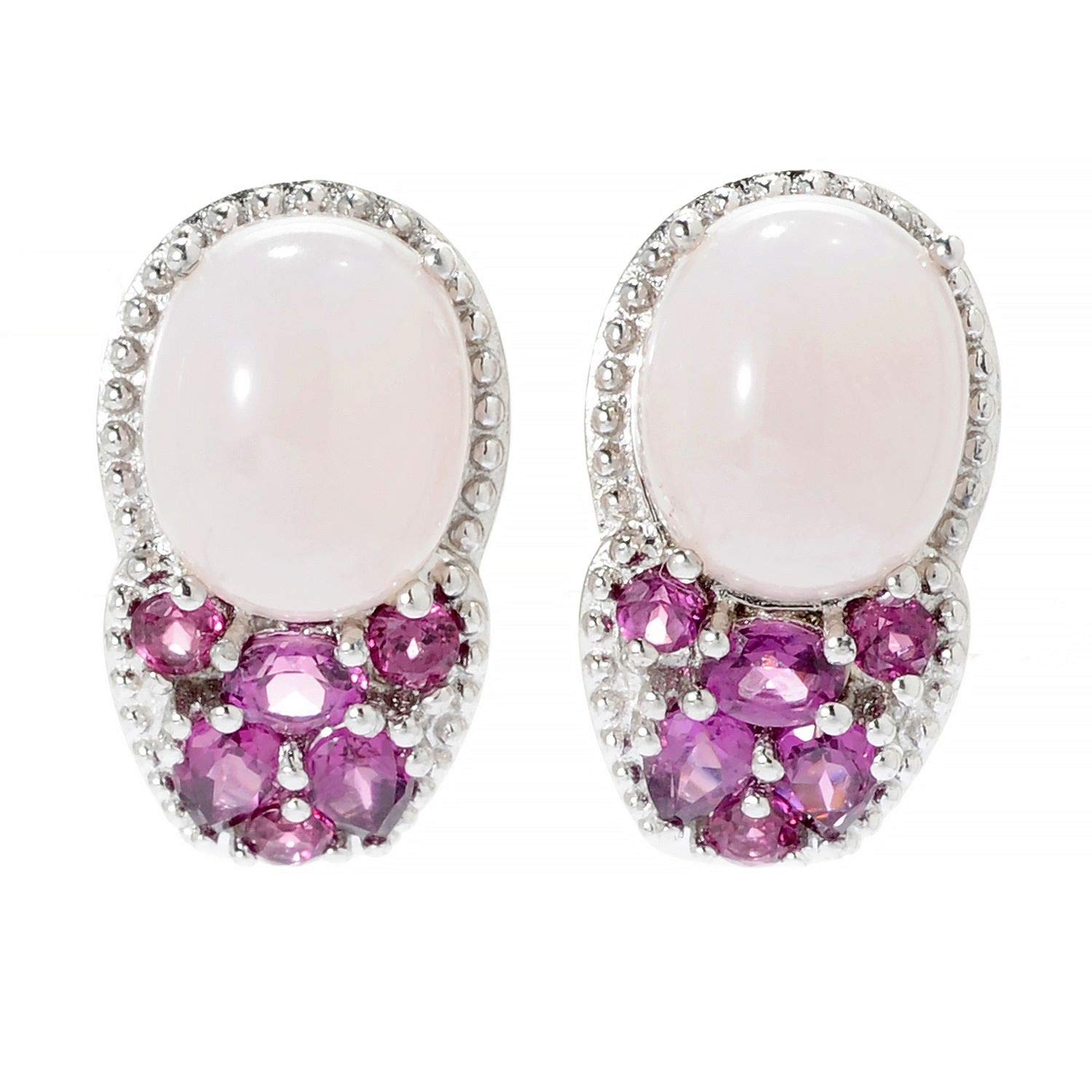 925 Sterling Silver Pink Chalcedony & Rhodolite Garnet Stud Earrings for Women | Dainty Gemstone Jewelry Gift for Her | Perfect for Weddings, Date Nights & Special Occasions