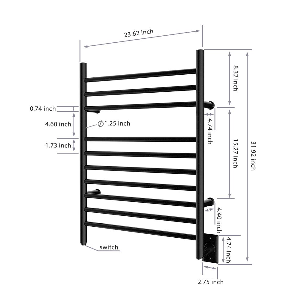 HEATGENE Hardwired Heated Towel Rack - Wall Mounted Bathroom Towel Warmer in Matte Black | Fast Warming for Spa, Luxury Hotels & Home Use