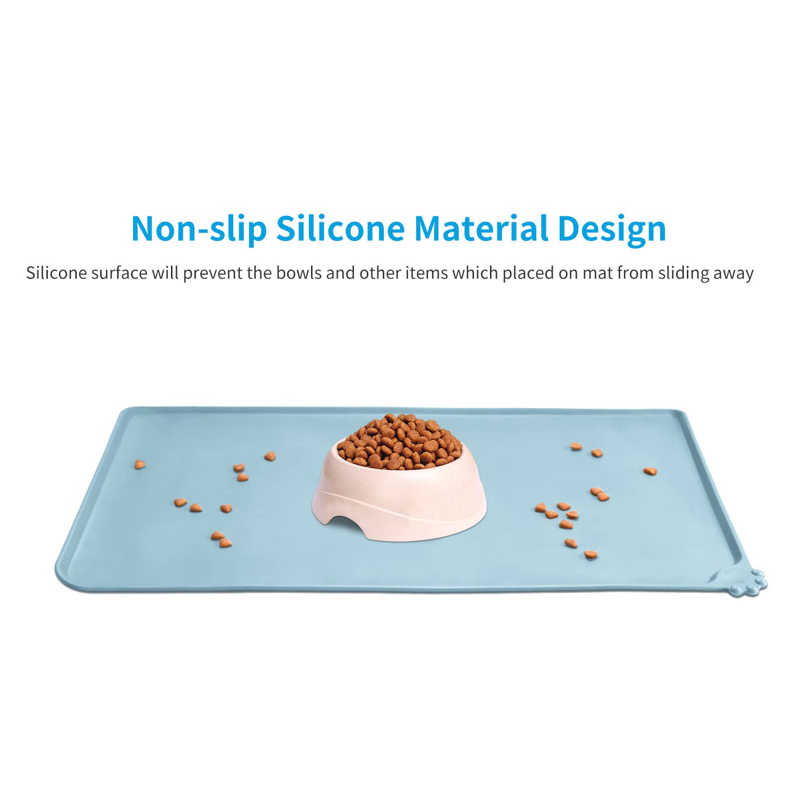 AUDWUD Non-Slip Silicone Pet Feeding Mat - Waterproof Dog Bowl Mat for Food & Water - Perfect for Messy Eaters, Puppy Training & Kitchen Floor Protection