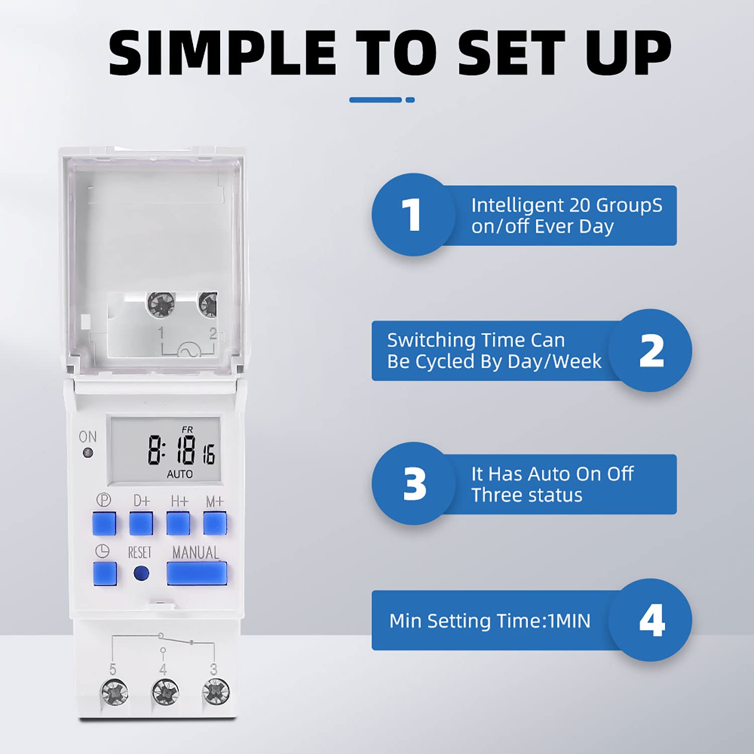 THC15A & THC30A Digital LCD Electronic Relay Timer - 7-Day Programmable DIN Rail Timer Switch, 230VAC - Perfect for Home Automation, HVAC Systems & Industrial Control