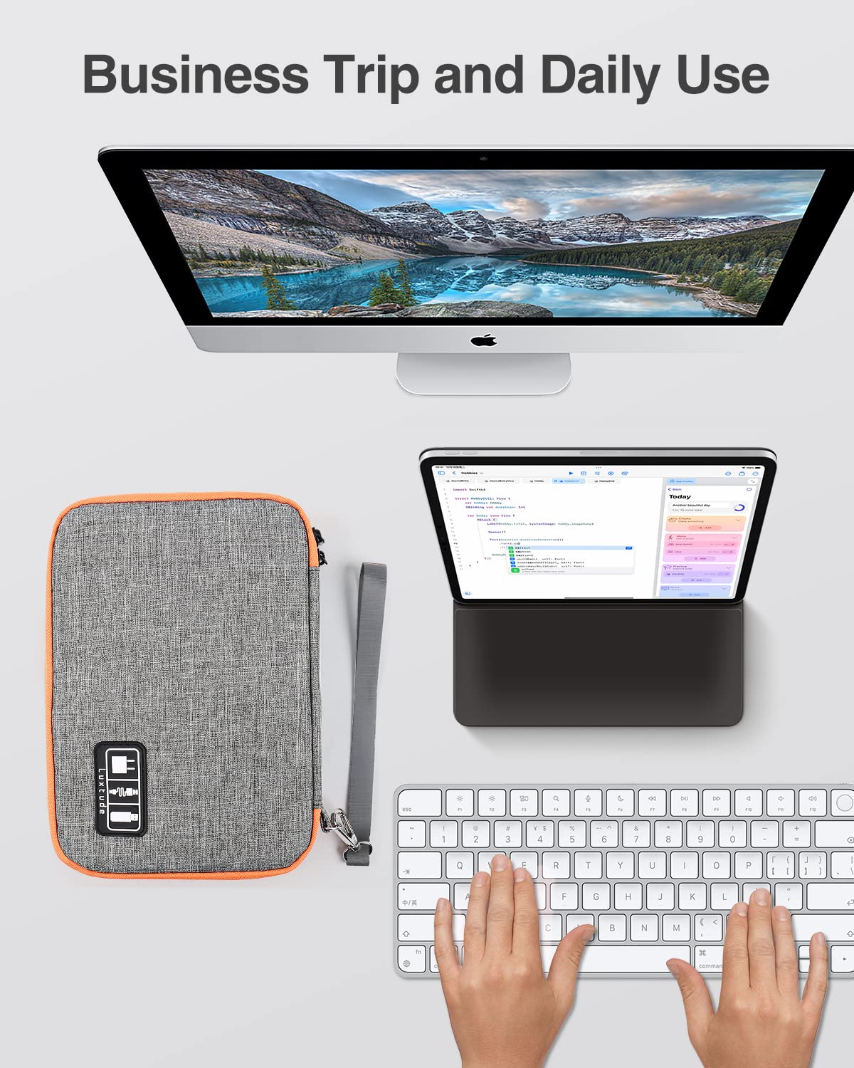 Luxtude Large Electronics Organizer - 11 Inch Travel Cable Organizer Pouch for Chargers & Cords (Grey, Small) | Perfect for Travel, Office & Home Organization