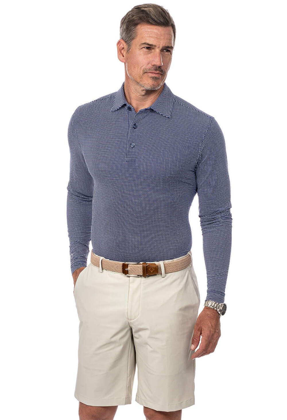 IBKUL Men's Cooling UPF 50+ Sun Protective Polo Shirt with Icefil Technology - Long Sleeve Athletic Performance Top for Golf, Running & Outdoor Activities