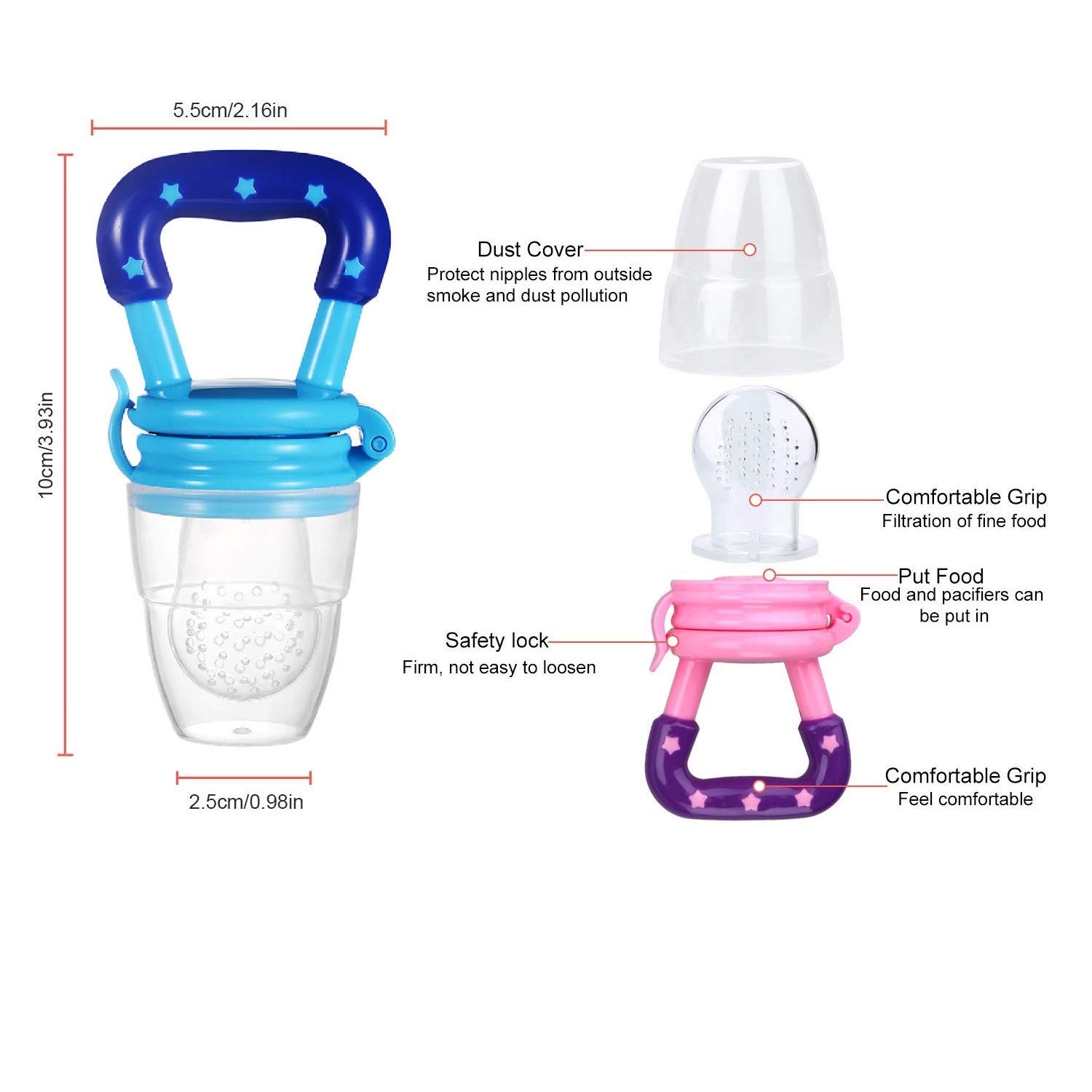 BPA-Free Silicone Baby Food & Fruit Feeder Combo Pack - Blue & Green - Safe Teething Nibbler for Infants | Perfect for Purees, Fresh Fruits & On-the-Go Feeding