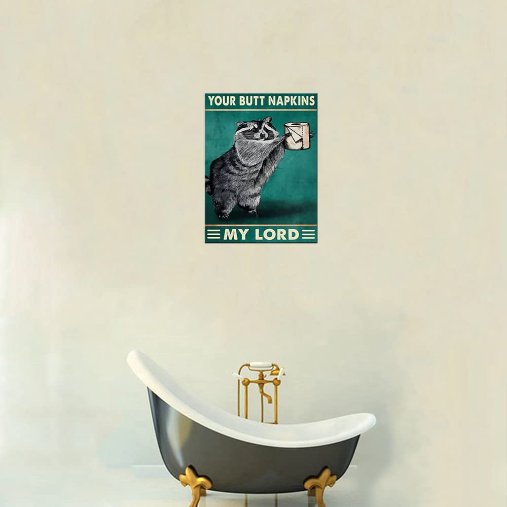 Funny Retro Raccoon Bathroom Wall Art - 'Your Butt Napkins My Lord' Canvas Print - 12x16 Inch Animal Decor for Home, Office & Gifts - Perfect for Bathrooms, Living Rooms & Funny Spaces