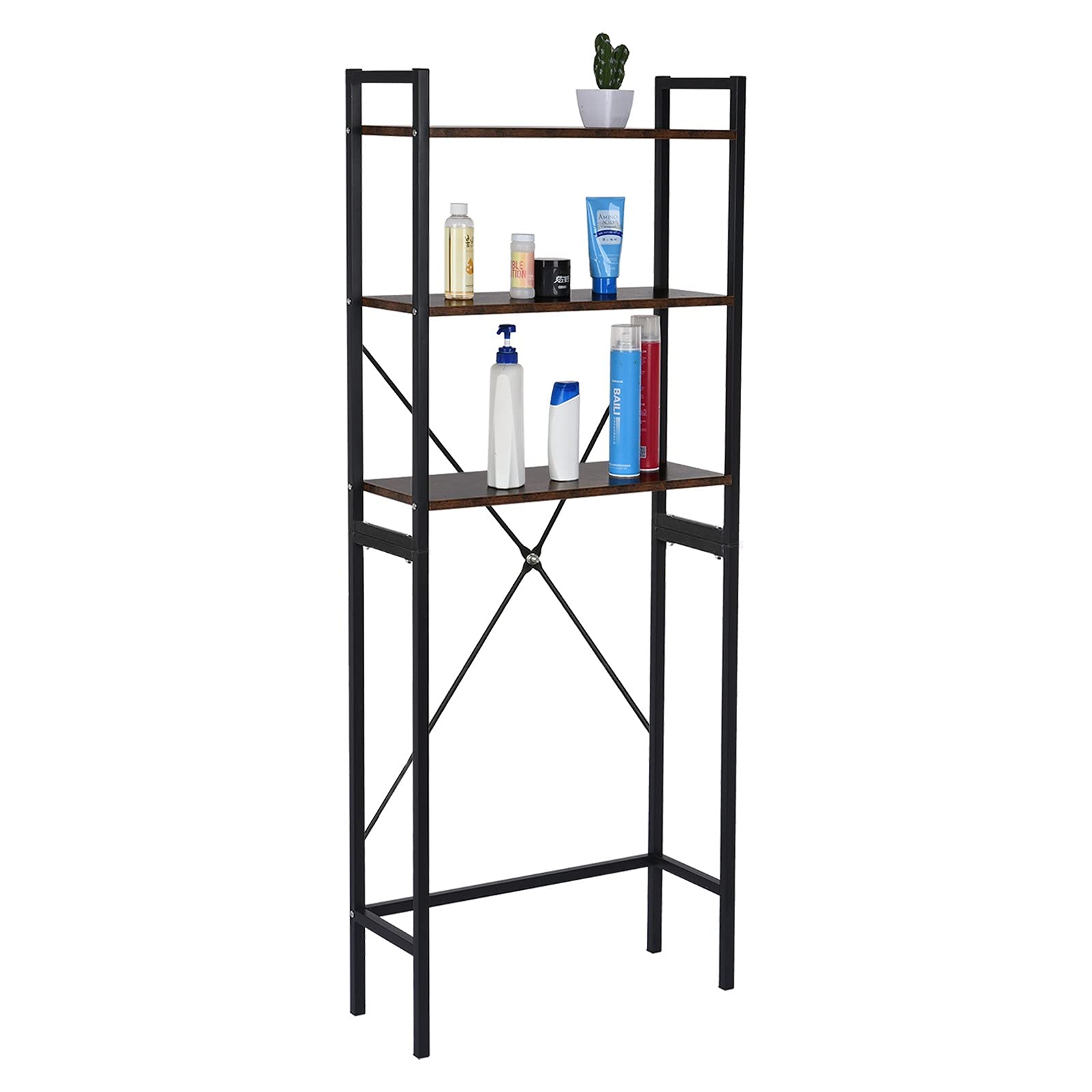 3-Tier Over The Toilet Organizer Shelf - Rustic Brown & Black Metal Bathroom Storage Rack for Towels, Toiletries & Space Saving - Perfect for Small Bathrooms, Apartments & Dorm Rooms