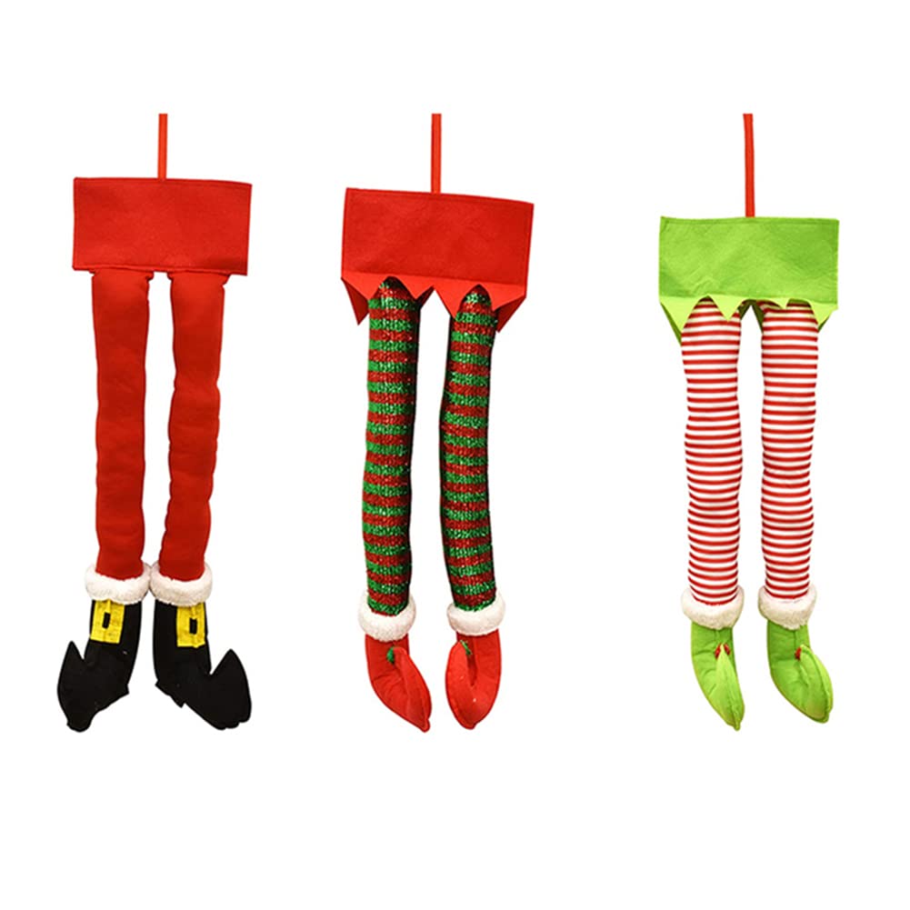 3pcs Elf Legs for Christmas Decorations - Xmas Tree & Fireplace Stuffed Legs with PP Cotton & Felt Cloth (Includes Iron Wire) - Perfect for Home, Party & Holiday Decor