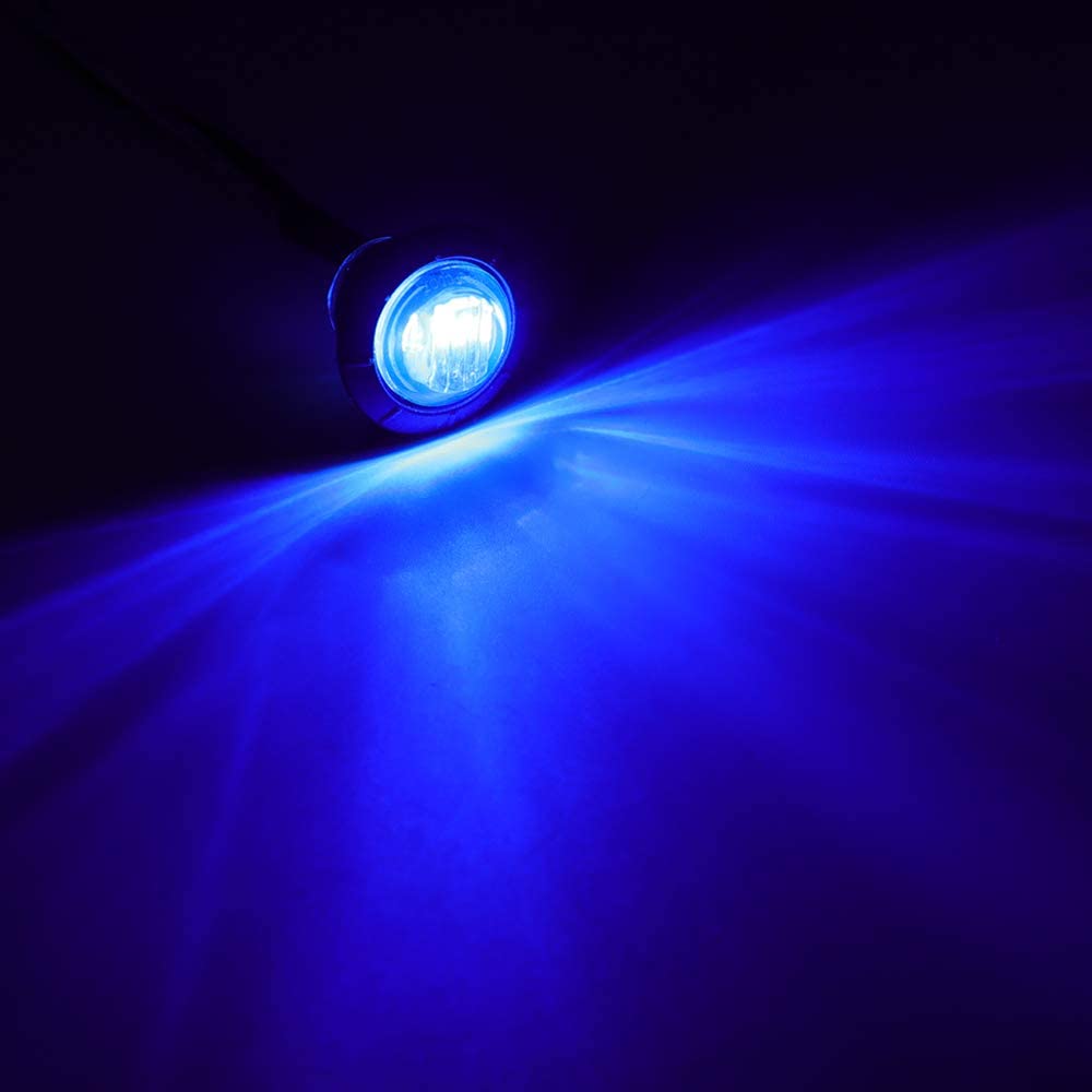50 Pcs 3/4 Inch Mini Round Blue LED Side Marker Lights - 12V DC Waterproof Clearance Bulbs with Grommets - Universal Fit for Pickup, Bus, Trailer & Truck - Perfect for Night Driving and Vehicle Safety Lighting