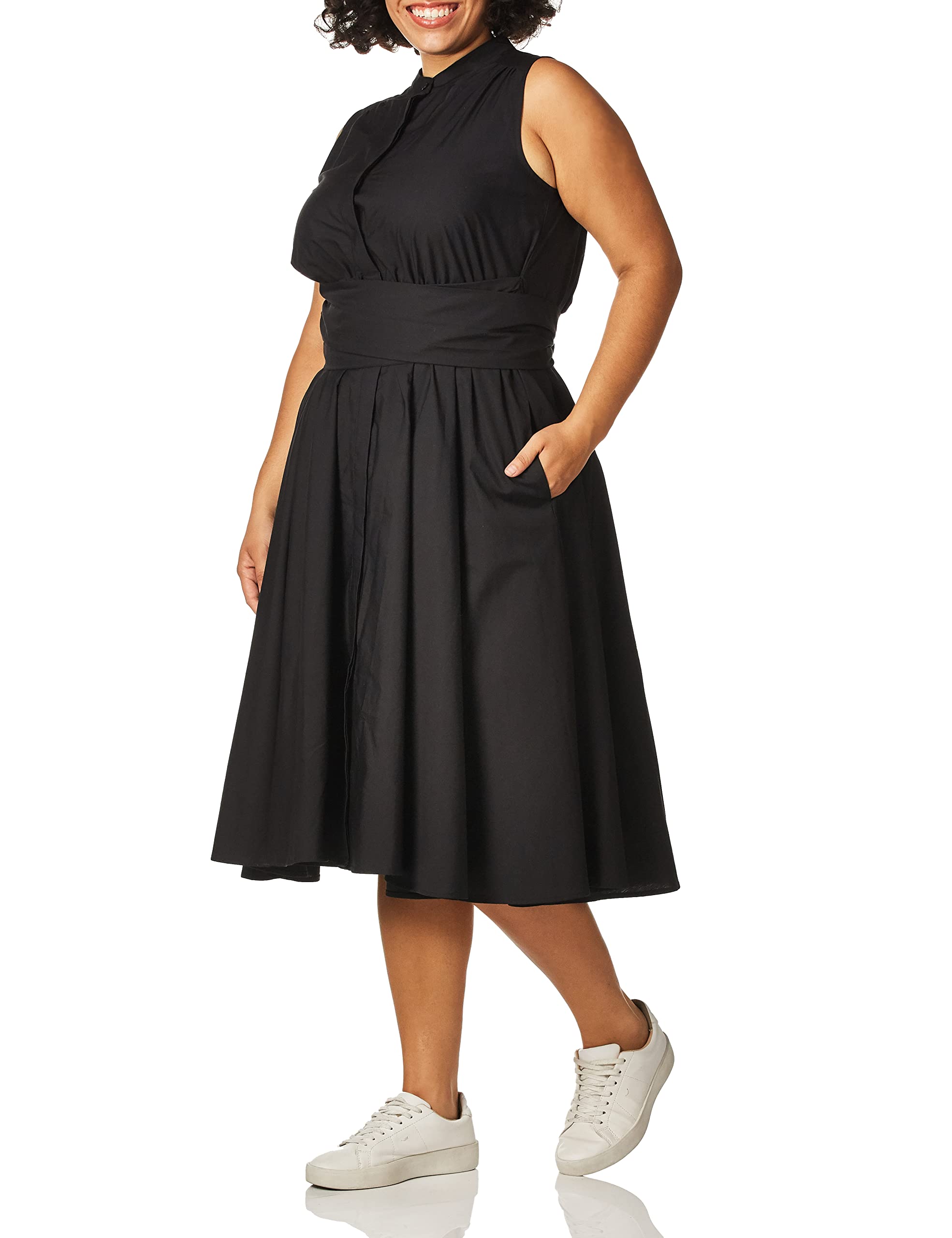 Calvin Klein Women's Sleeveless Midi Shirt Dress with Full Pleated Skirt - Elegant Summer Casual Wear for Office, Date Night & Vacation Outfits