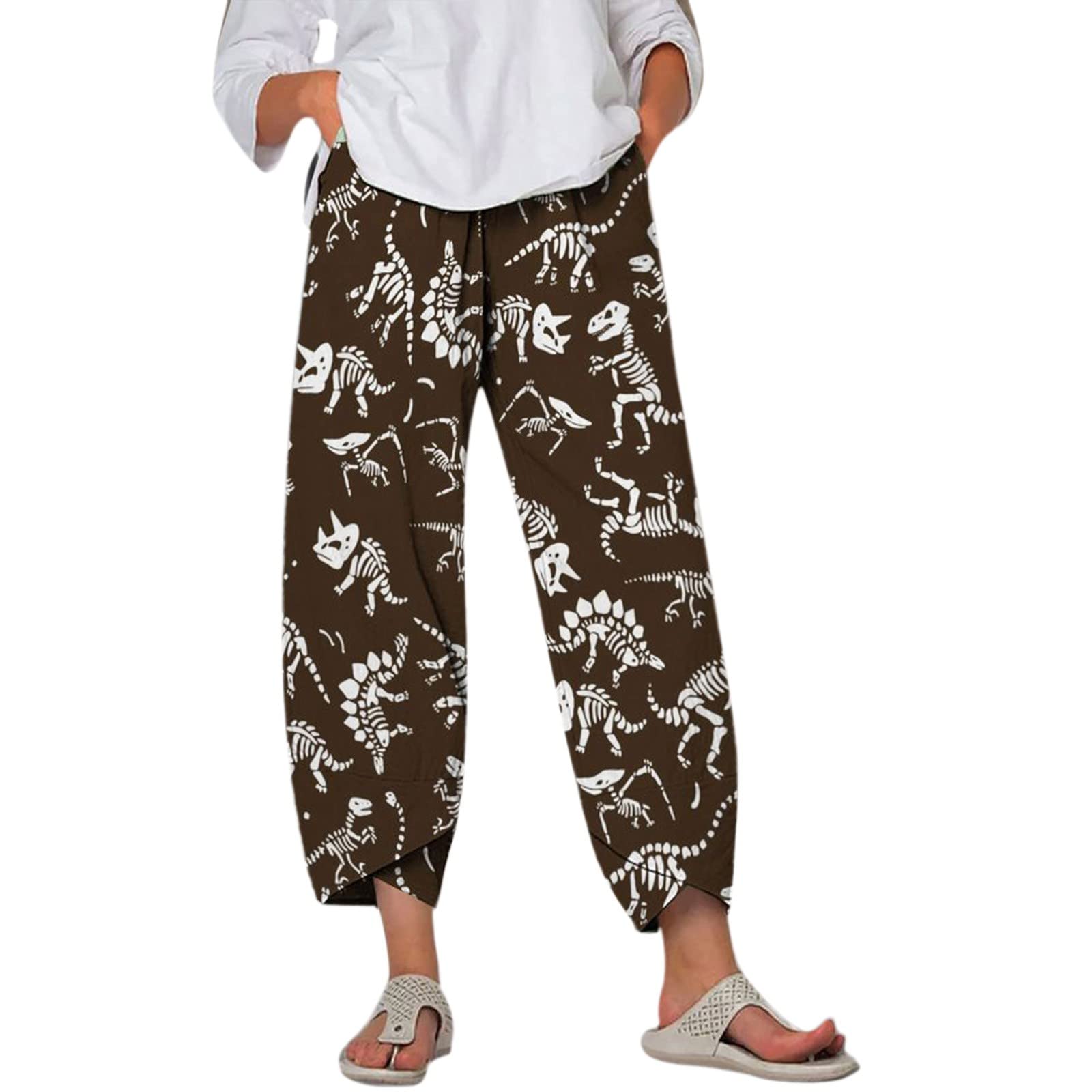 Women's Elastic Waist Wide Leg Pants - Soft Cotton Linen Casual Palazzo Pants for Plus Size | Comfortable Harem Pants & Loose Crop Pants for Work, Travel & Lounge Wear