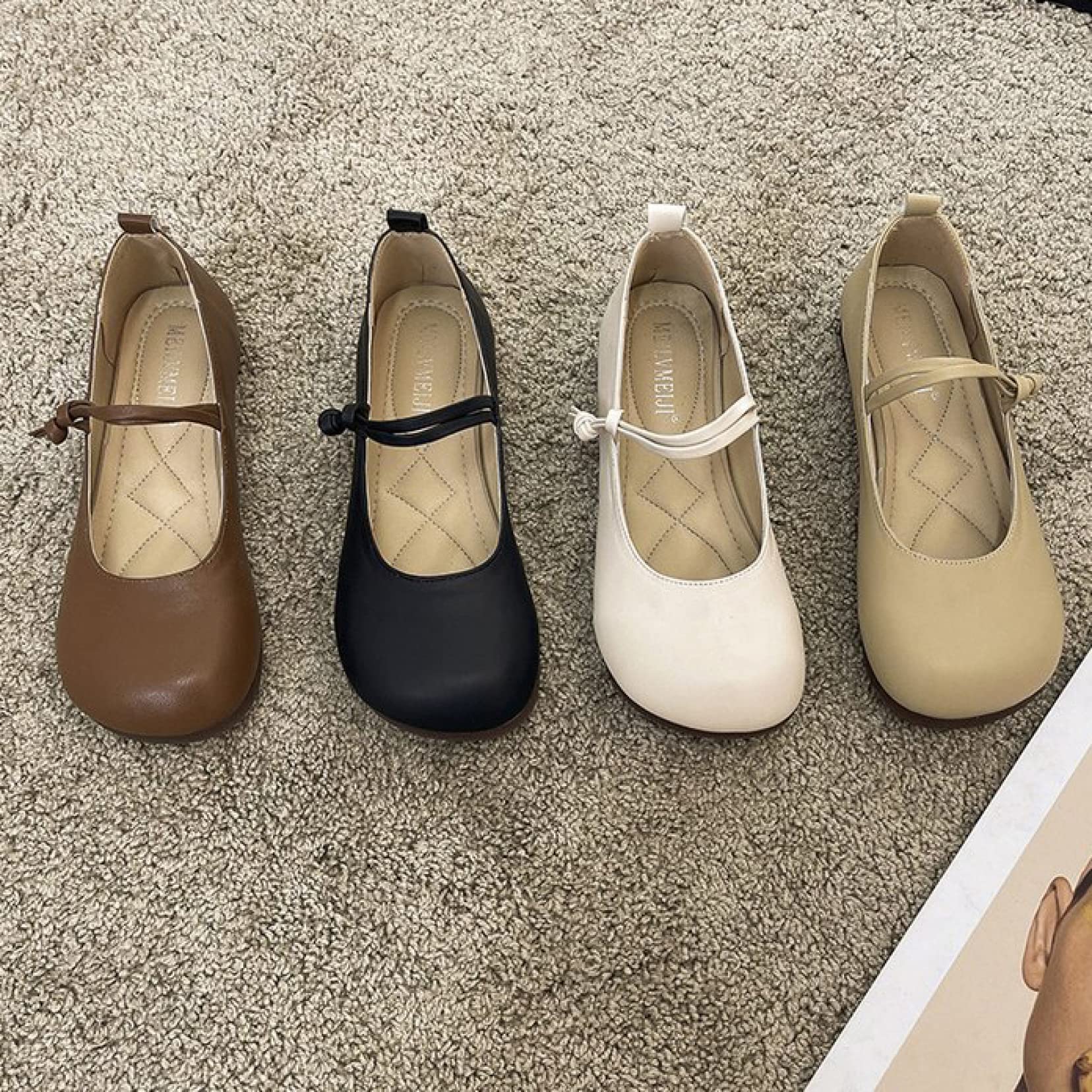 Women's Wide Width Square Toe Flats - Lightweight Mary Janes with Flexible Double Strap - Faux Leather Walking Shoes for Work, Travel & Casual Wear