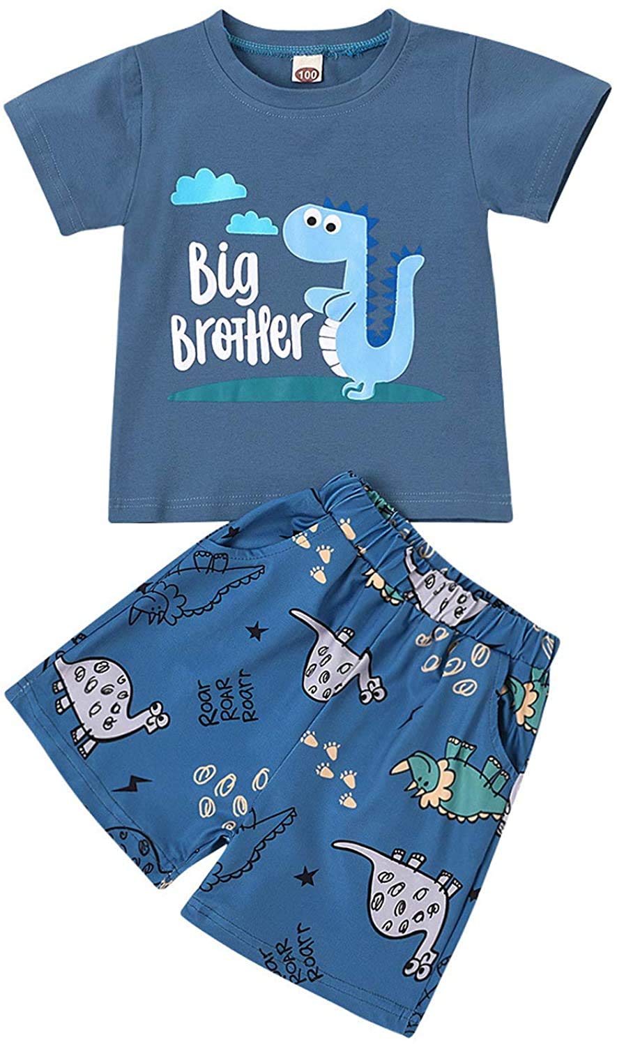 Dinosaur Print Toddler Boy 2-Piece Summer Outfit - Cute Dino T-Shirt & Shorts Set for Playtime, Daycare & Outdoor Adventures