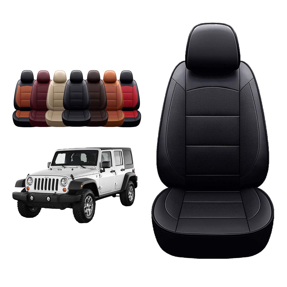 OASIS AUTO Custom Fit Waterproof Faux Leather Seat Covers for 2007-2017 Jeep Wrangler JK 4 Door - Full Set Car Seat Protectors Accessories (Black) | Durable Protection for Off-Roading, Daily Commuting & Adventure Travel
