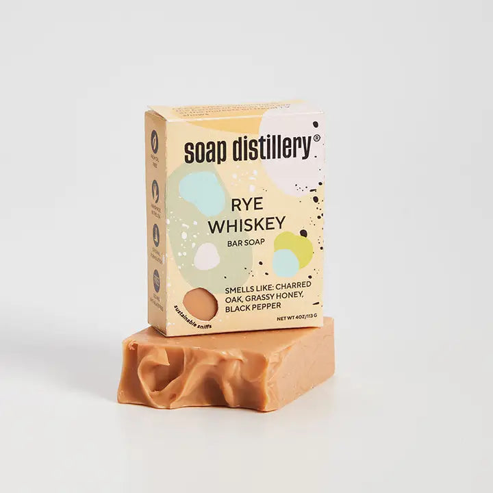 Soap Distillery Rye Whiskey Bar Soap - Handmade Natural Soap for Men & Women - Exfoliating & Moisturizing - Perfect for Shower, Bath & Gift Giving