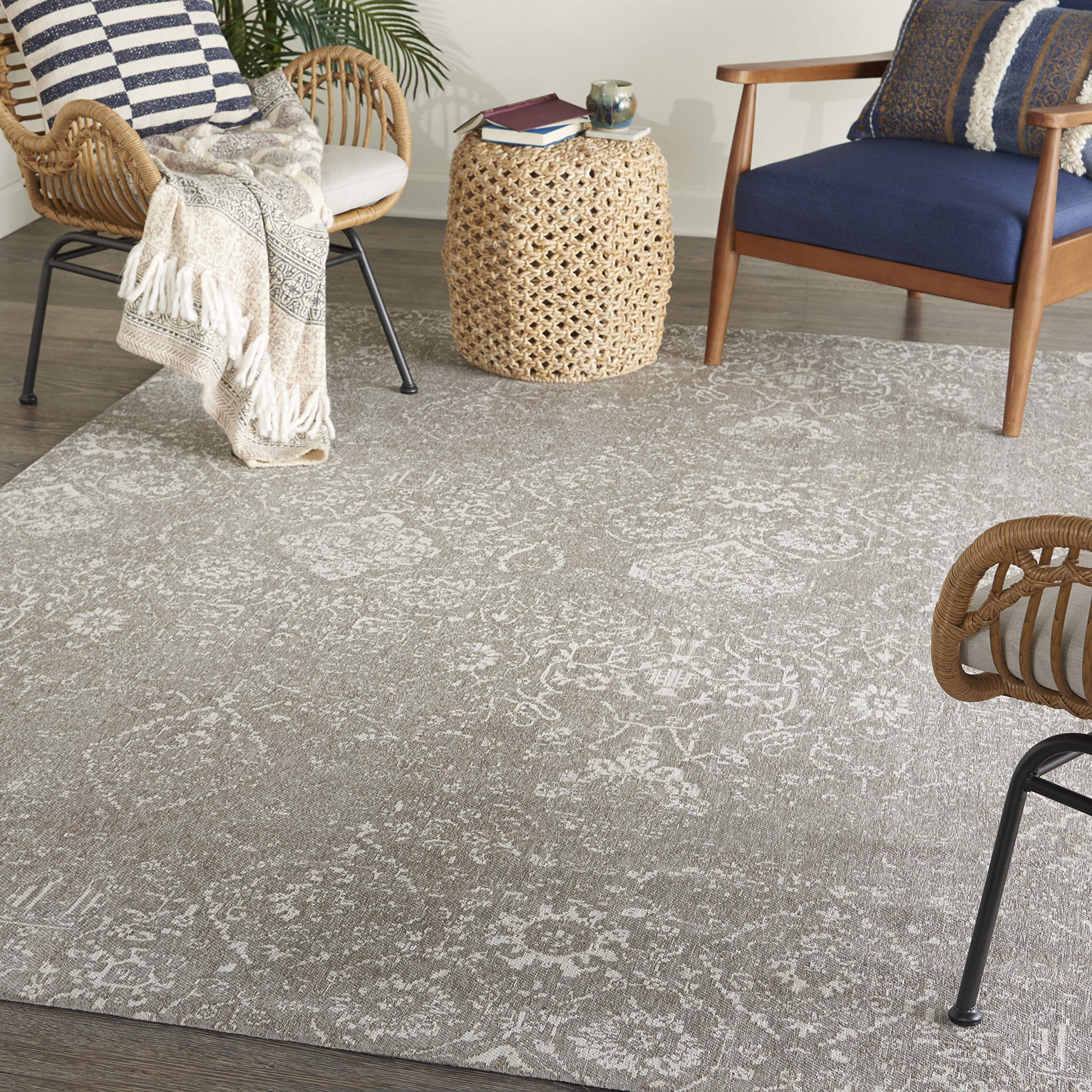 Nourison Damask Farmhouse Light Grey 6' x 9' Area Rug - Easy to Clean, Non-Shedding, Stain Resistant - Perfect for Bedroom, Living Room, Dining Room & Kitchen Decor (6x9) - Cozy Home Accent for Family Gatherings & Daily Comfort