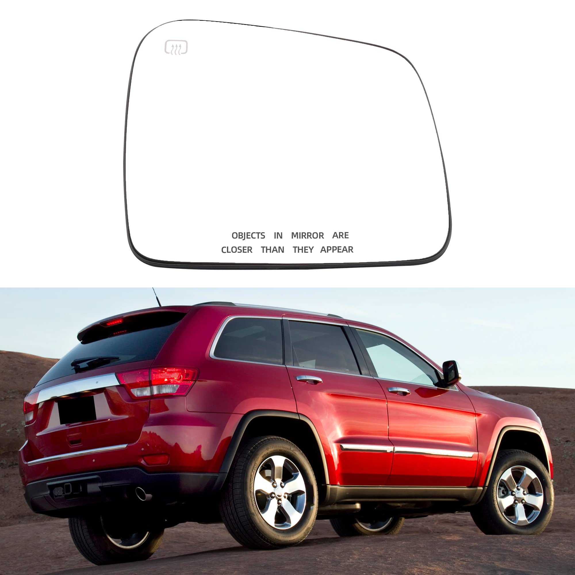 Dasbecan 68082636AB Right Passenger Side Power Heated Rear View Mirror Glass with Backing Plate - Compatible with Dodge Durango 2014-2019 & Jeep Grand Cherokee 2011-2020 - Replaces #68082634AB - Perfect for Winter Driving and Enhanced Visibility