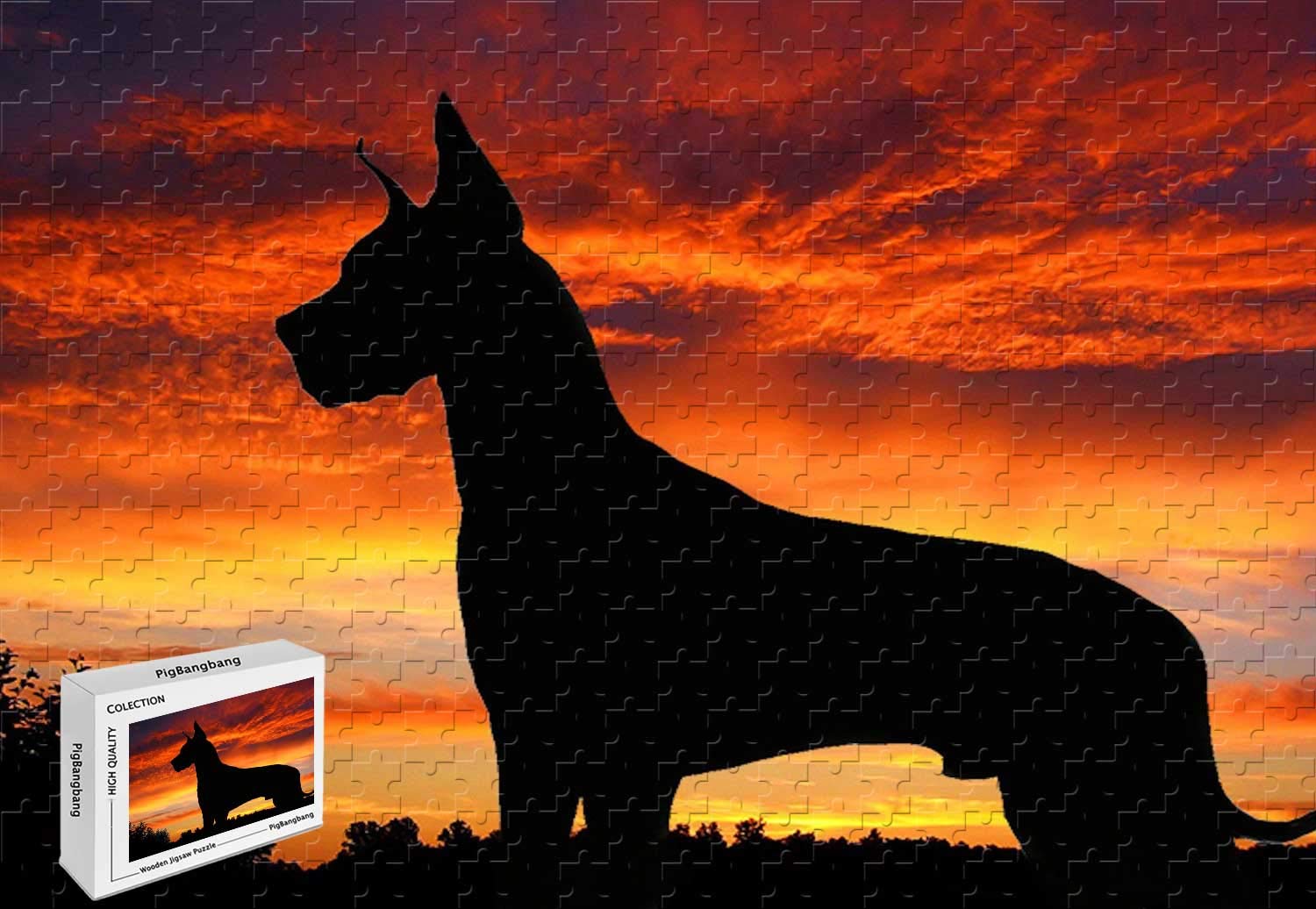 1000 Piece Wooden Jigsaw Puzzle - Great Dane Dog at Sunset, 29.5x19.6 Inches Large Puzzle for Adults, Family Game Night & Home Decor
