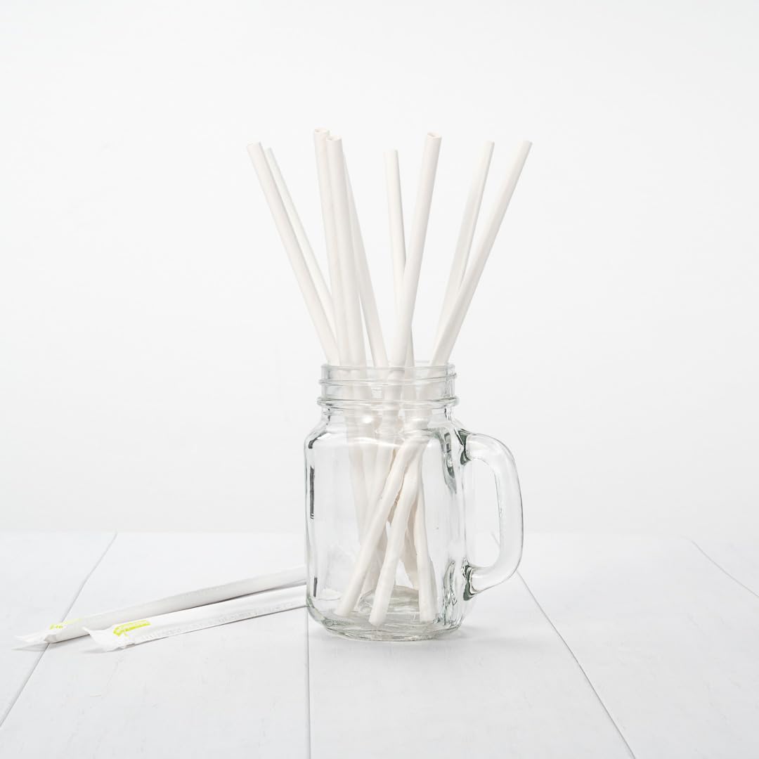 Eco-Friendly 7.5mm White Rice Paper Drinking Straws - 1000 Count Biodegradable Disposable Straws, Plastic-Free Alternative for Cold Beverages | Perfect for Restaurants, Cafes, Parties & Eco-Conscious Homes