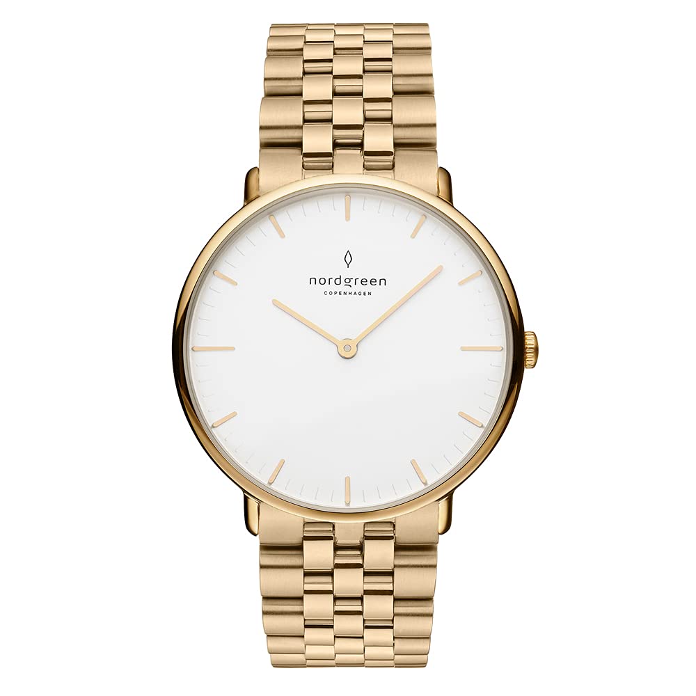 Nordgreen Native Scandinavian Gold Watch for Men & Women - Interchangeable Leather & Metal Straps - Elegant Minimalist Design - Perfect for Business, Casual & Formal Occasions