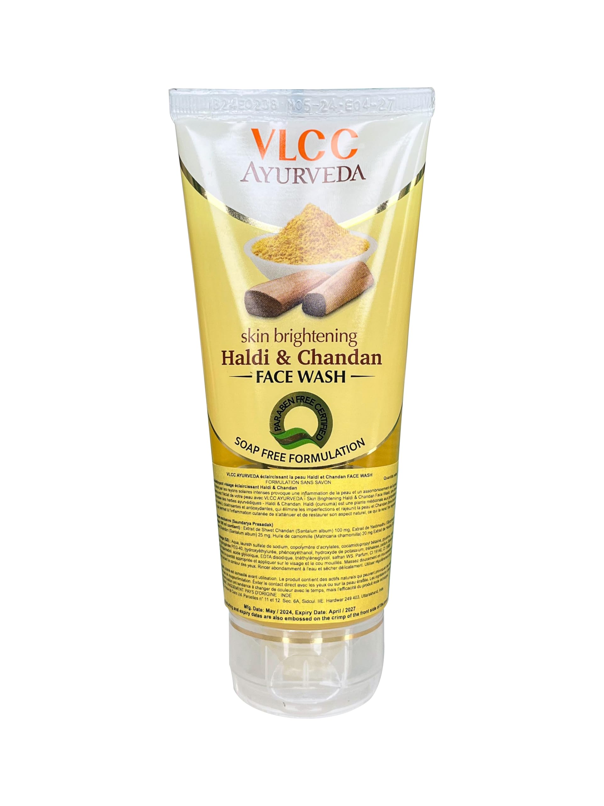 VLCC Ayurveda Skin Brightening Face Wash with Turmeric & Sandalwood - 100ml | Natural Glow for Radiant Skin | Daily Cleansing & Brightening Routine