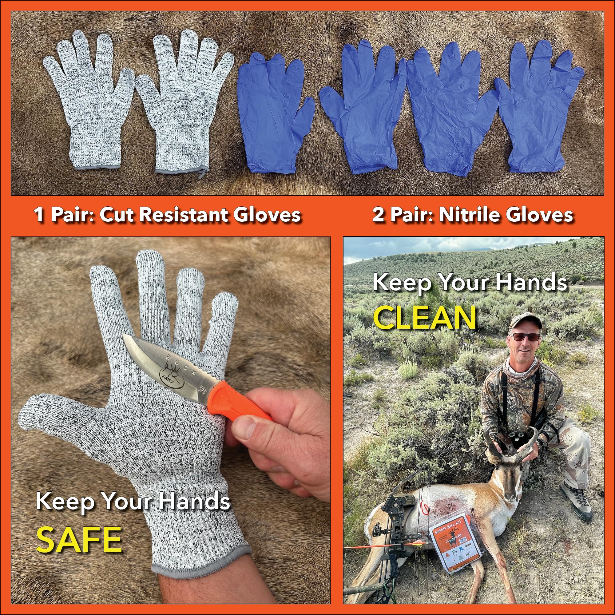 Premium Big Game Hunting Kit - 5-Pack Vacuum-Sealed Game Bags, Cut-Resistant Gloves & 4 Essential Field Dressing Tools | Lightweight Backcountry Gear for Deer, Elk & Bear Hunting | Perfect for Wilderness Adventures & Survival Trips