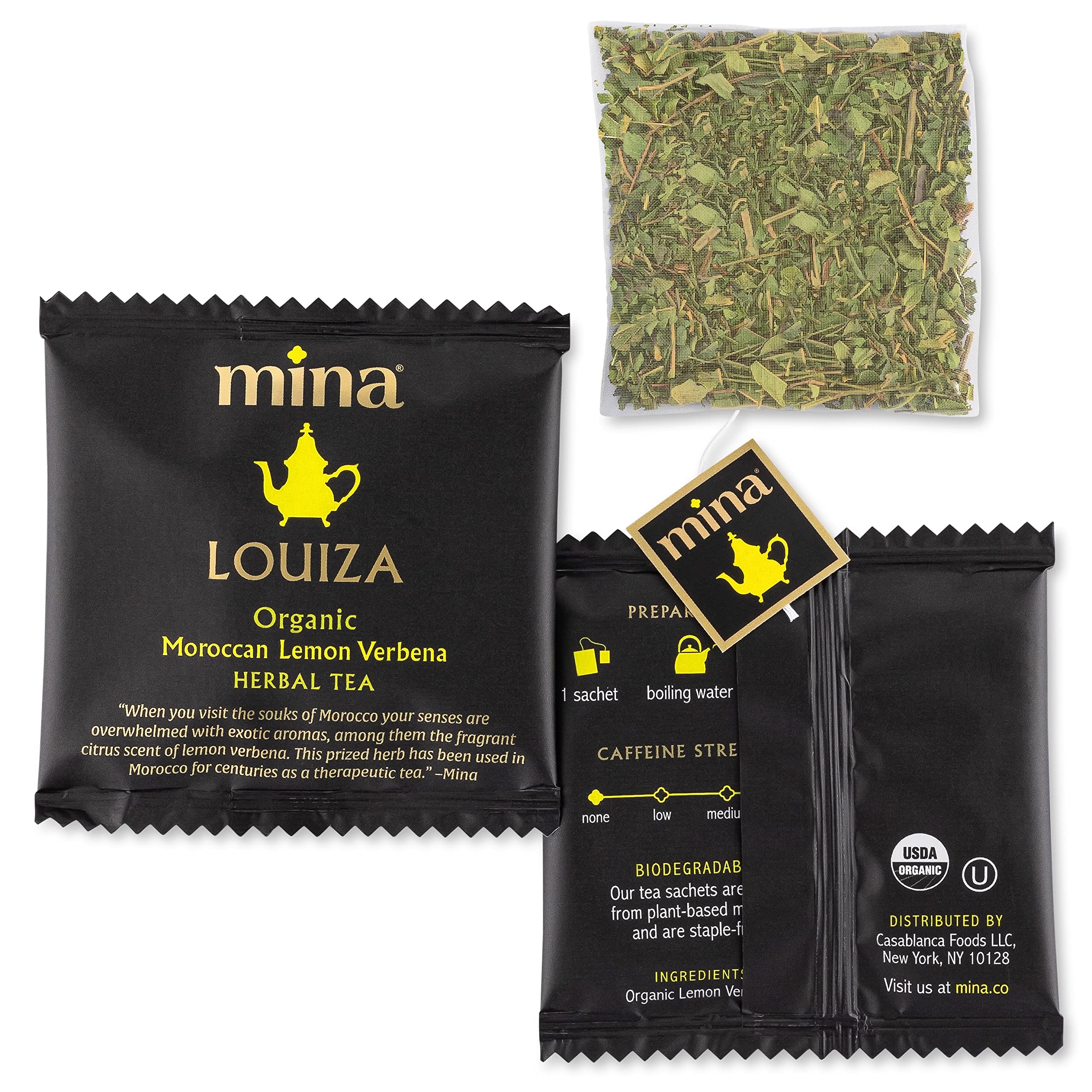 Organic Moroccan Lemon Verbena Tea Bags - 15 Biodegradable Sachets | Caffeine-Free Herbal Tea | Refreshing Lemon Flavor | Perfect for Relaxation, Afternoon Tea & Wellness Rituals