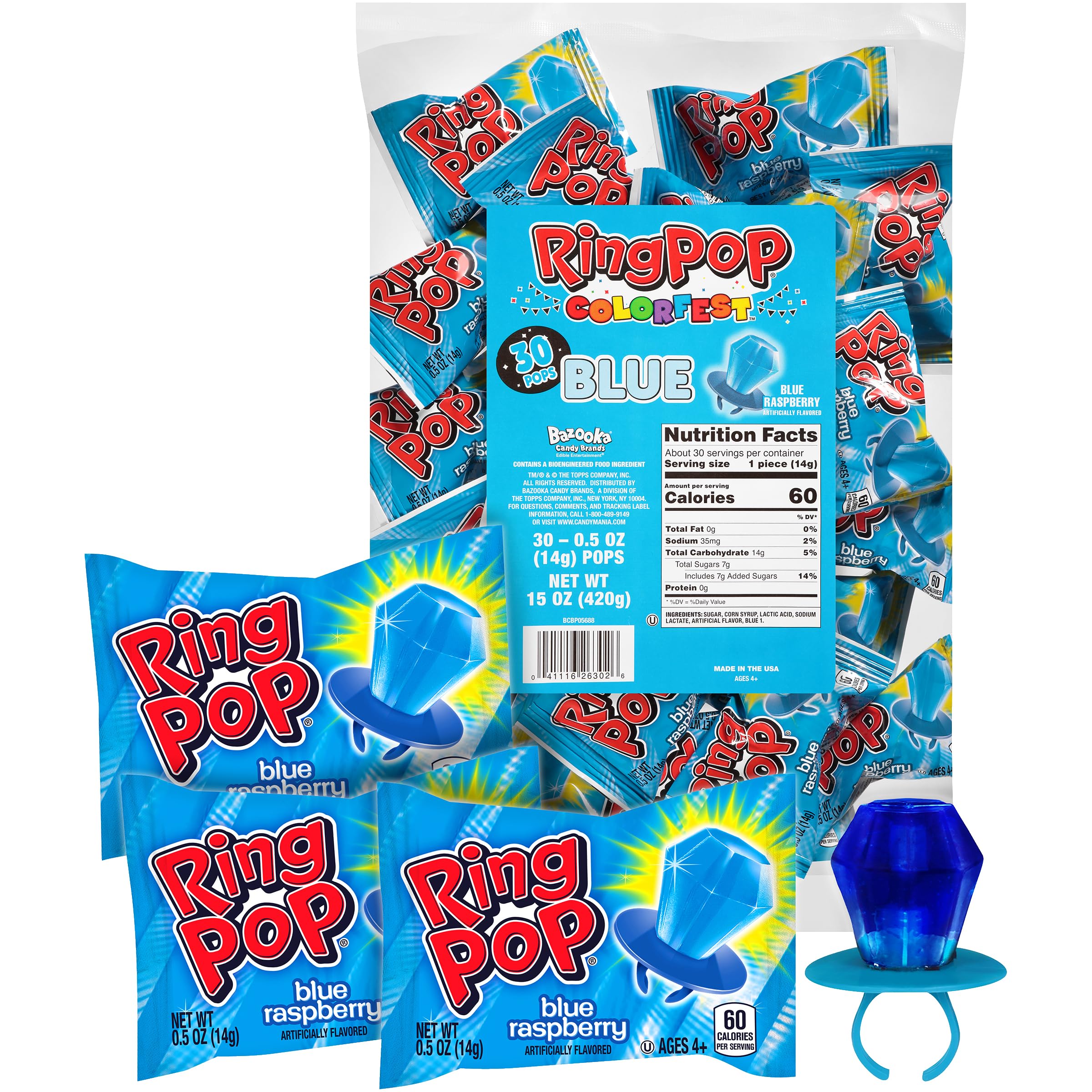 Blue Raspberry Ring Pop Lollipops - Bulk Party Candy for Easter, Gender Reveal, Bachelorette Parties & Favors - Perfect for Easter Baskets, Wedding Celebrations & Kids' Birthday Party Treats