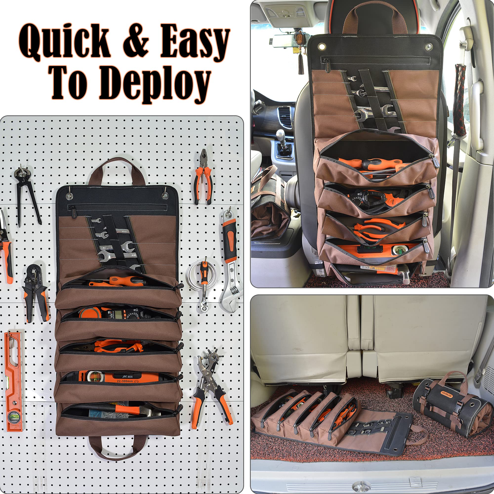 Heavy-Duty Waxed Canvas Tool Organizer with 15 Pockets - 15L Capacity Roll-Up Storage for Tools, Camping & DIY Projects - Perfect for Carpenters, Mechanics & Outdoor Enthusiasts
