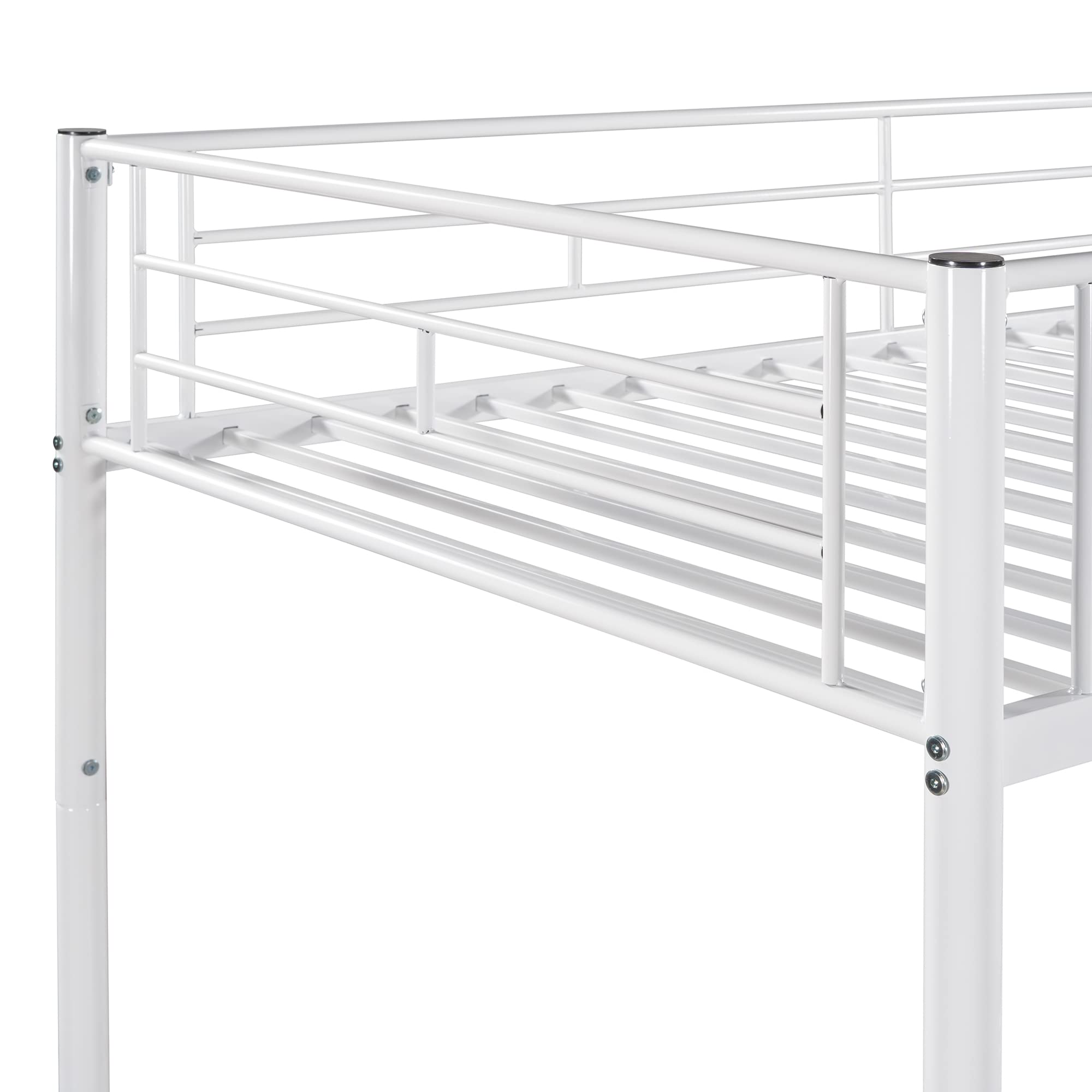 Harper & Bright Designs Twin Over Twin Metal Bunk Bed with Guard Rails & Removable Ladder - Heavy Duty Convertible to 2 Separate Beds - White - Perfect for Kids Bedroom, Dorm Room & Space Saving Solutions
