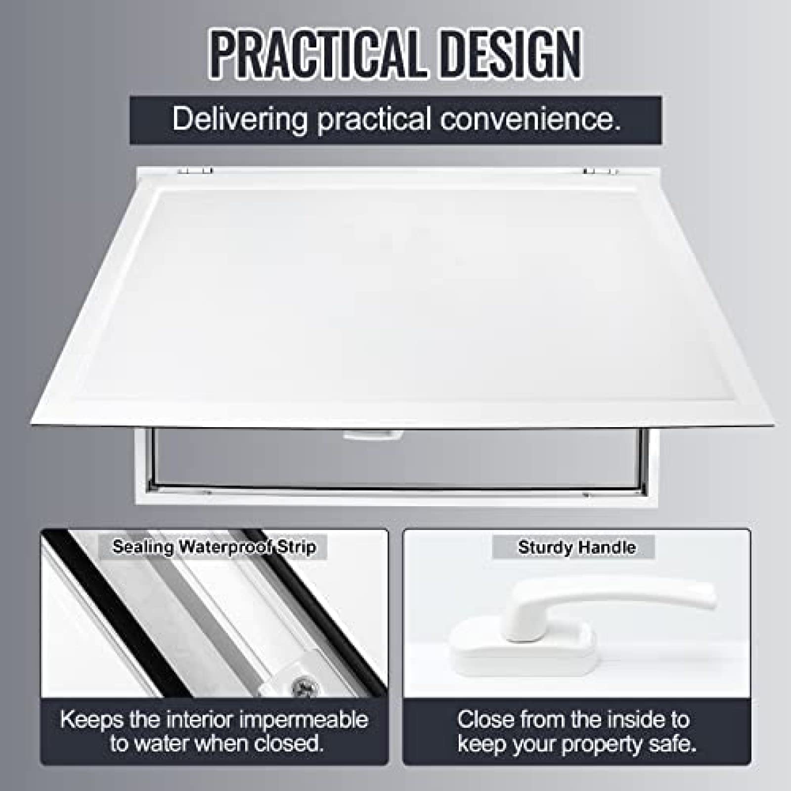 60''W x 36''H Commercial Food Truck Pass Through Window with Double-Point Fork Lock & 85° Opening Awning - Ideal for Concession Stands, Mobile Kitchens & Outdoor Serving Counters