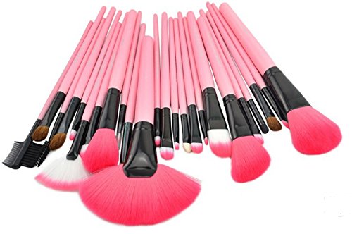 24 Pcs Pink Bamboo Handle Makeup Brushes Set - Foundation, Blush, Powder Cosmetic Brushes with Travel Pouch | Perfect for Professional Makeup Artists & Beginners, Home & Travel Use