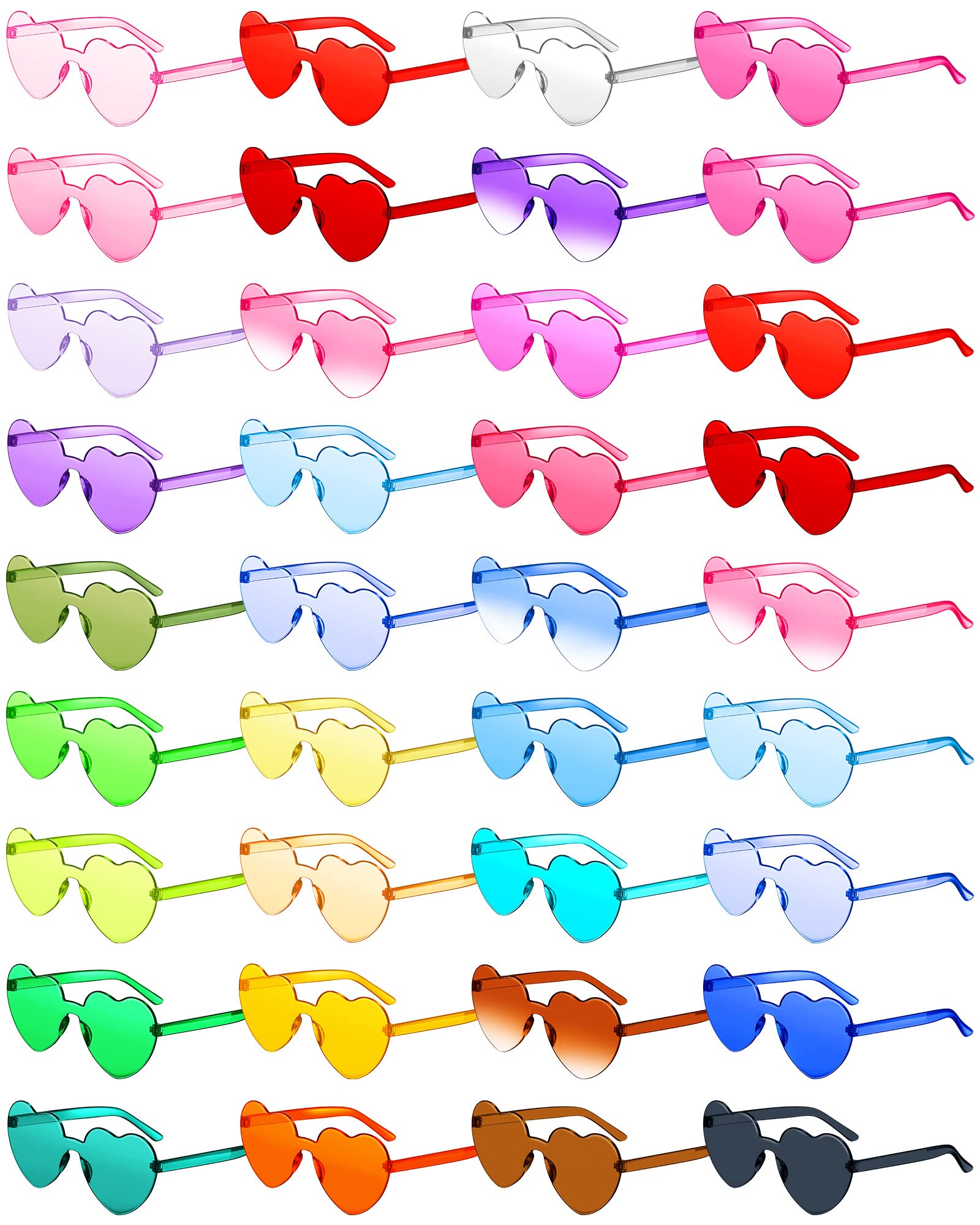 Cindeer 60 Pairs Heart Sunglasses - Bulk Frameless Heart Shaped Sunglasses for Women, Trendy Transparent Candy Color Rimless Glasses, Perfect for Party Favors, Bachelorette, Bridal Showers & Summer Outfits (30 Colors)