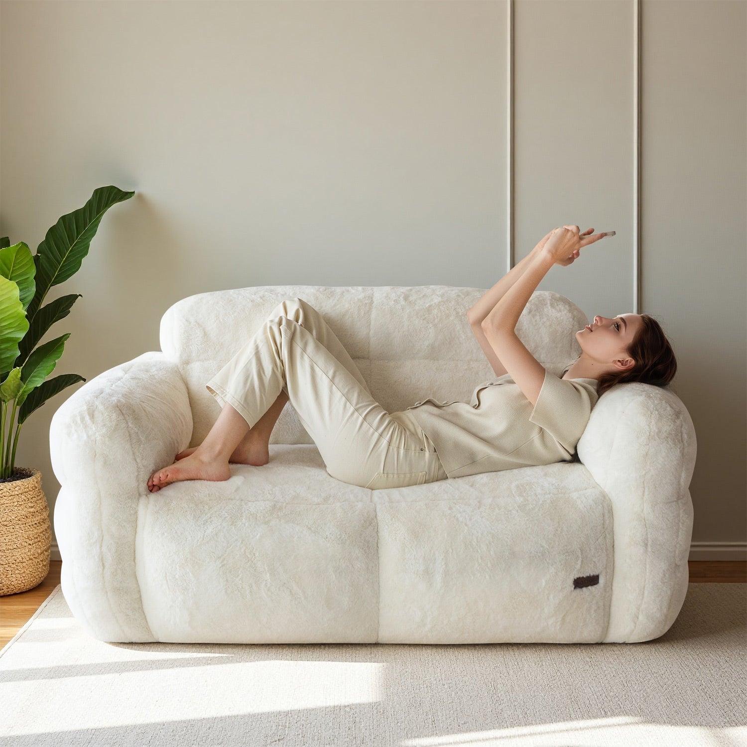 MAXYOYO Giant Bean Bag Chair - Ultra Soft Fluffy Oversized Bean Bag Sofa for Adults & Teens, Cozy Reading Nook Chair, Lounge Chair for Bedroom, Living Room, Dorm - Beige (Perfect for Relaxing, Gaming & Movie Nights)