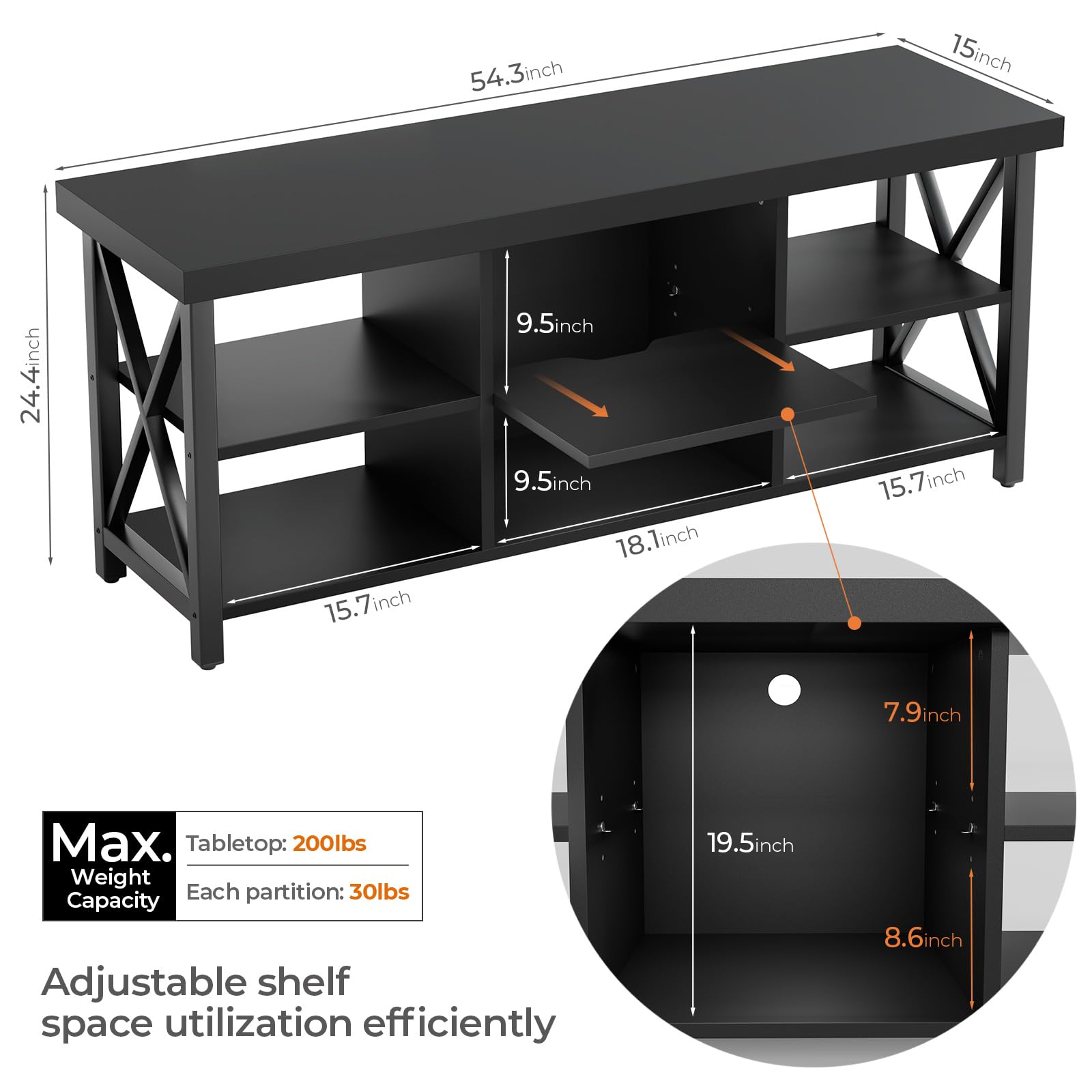 GreenForest 65 Inch TV Stand with 6 Storage Cabinets - Industrial Farmhouse Entertainment Center for Living Room, Black | Perfect for Home Theater & Living Room Organization