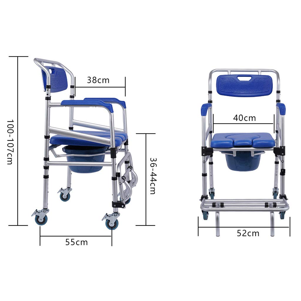 3-in-1 Deluxe Wheelchair Commode with Wheels & Footrests - Over Toilet, Bedside & Shower Chair for Elderly & Pregnant Women | Easy Transfer Walking Aid for Bathroom Safety & Mobility Assistance